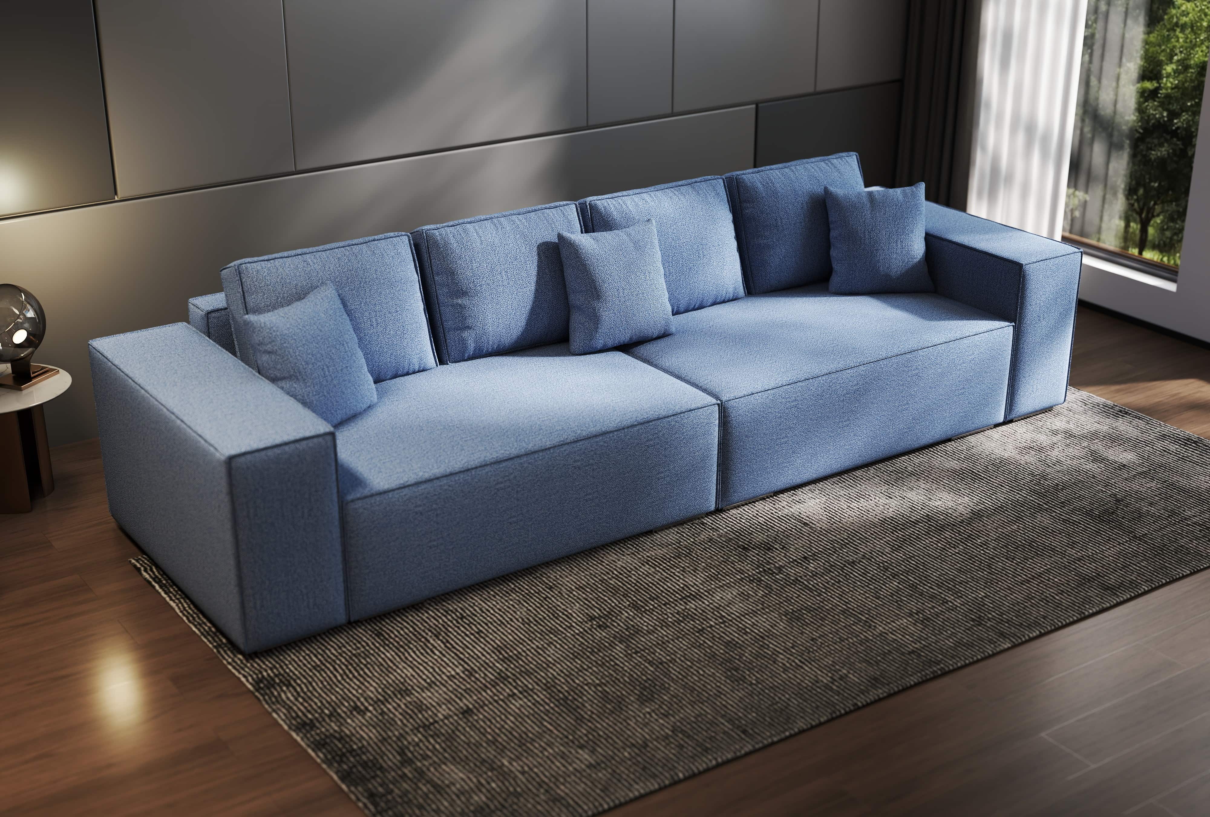 Canapea extensibilă dumonde cu ladă de depozitare si sezut confortabil din spuma HR, Dream Enjoy Blue 310x100 cm Fabrica