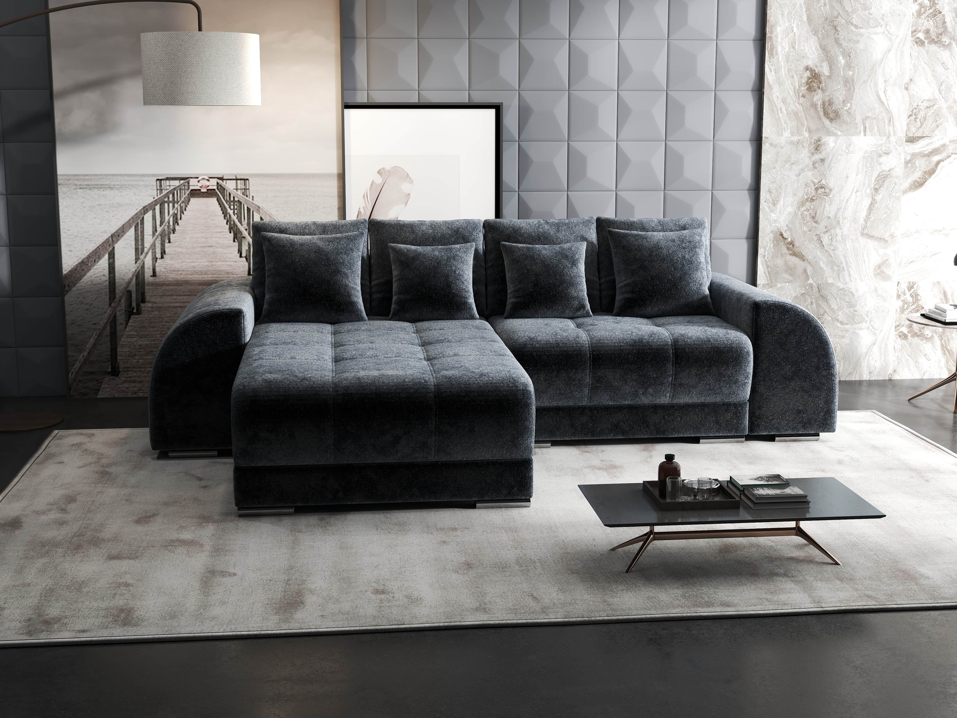 Colțar extensibil dumonde cu ladă de depozitare si sezut confortabil din spuma HR, Verona Euphoria Grafit 290x185 cm Fabrica