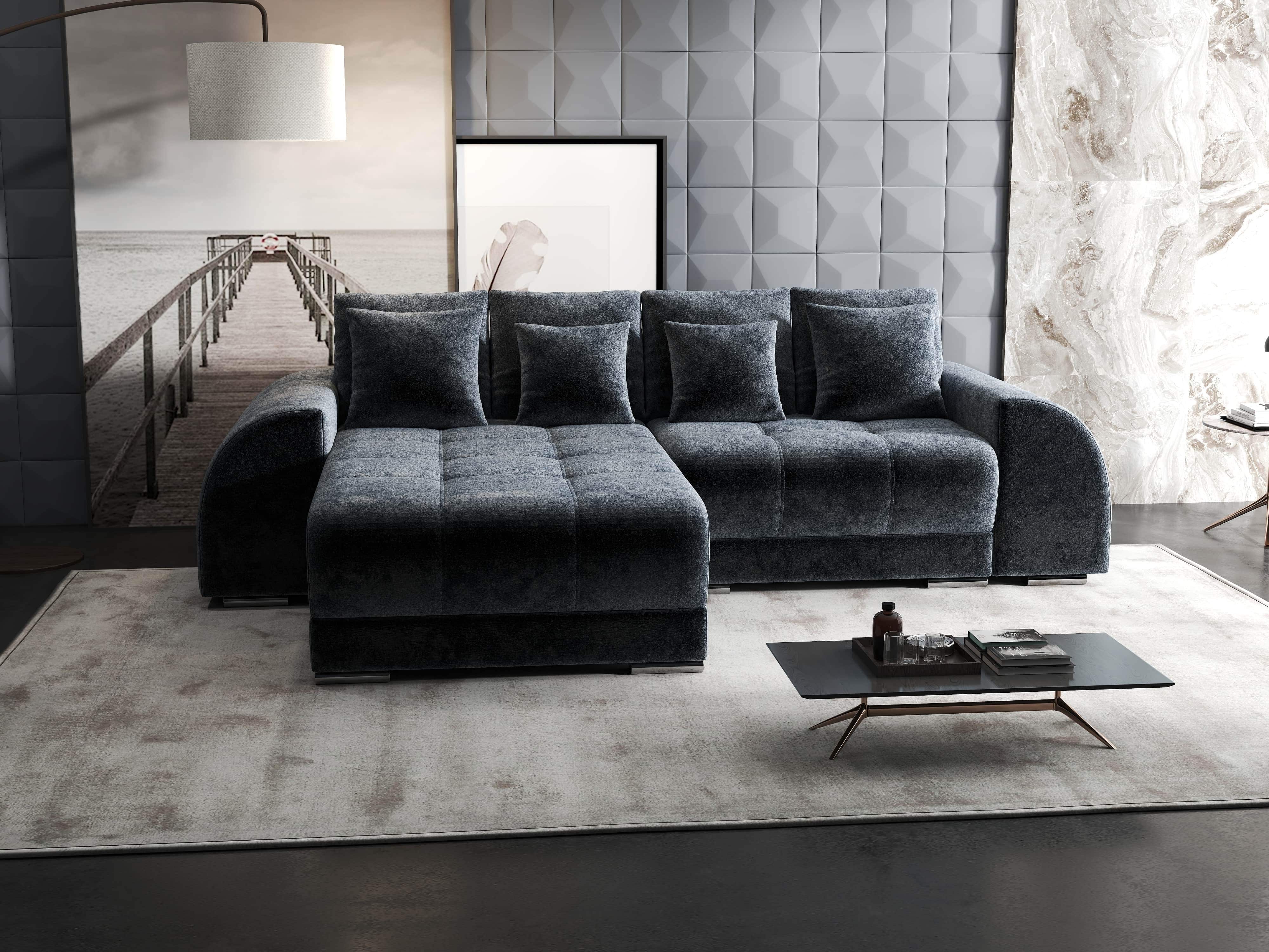 Colțar extensibil dumonde cu ladă de depozitare si sezut confortabil din spuma HR, Verona Euphoria Grafit 290x185 cm Fabrica