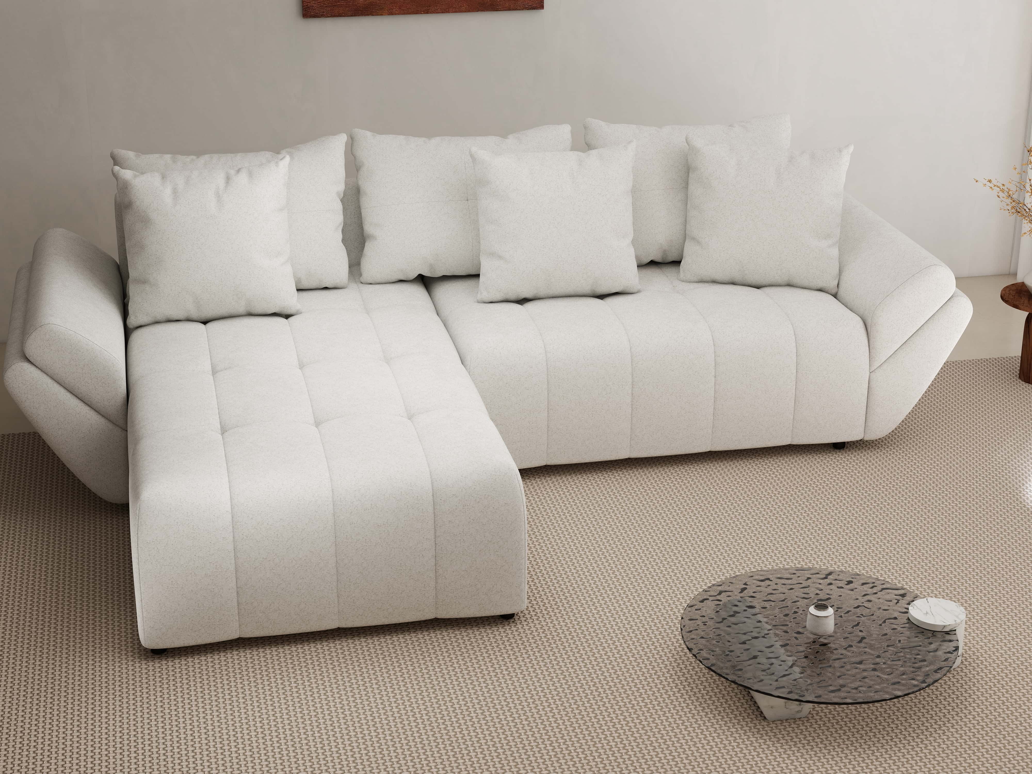 Colțar extensibil dumonde cu ladă de depozitare si sezut confortabil din spuma HR, Berlin Euphoria Ivory 280x185 cm Fabrica