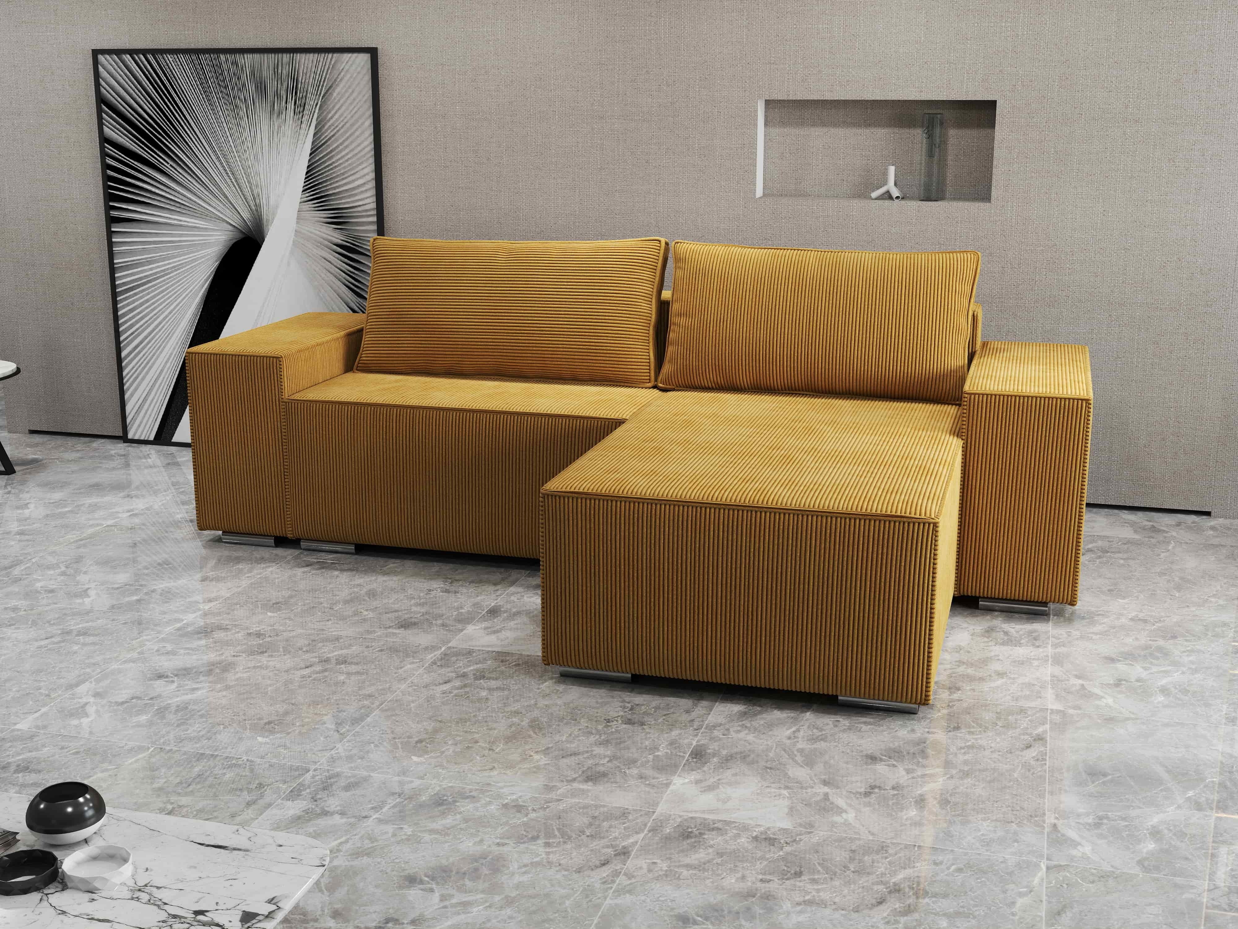 Colțar extensibil dumonde cu ladă de depozitare si sezut confortabil din spuma HR, Dream Zoom Mustar 290x185 cm II Fabrica