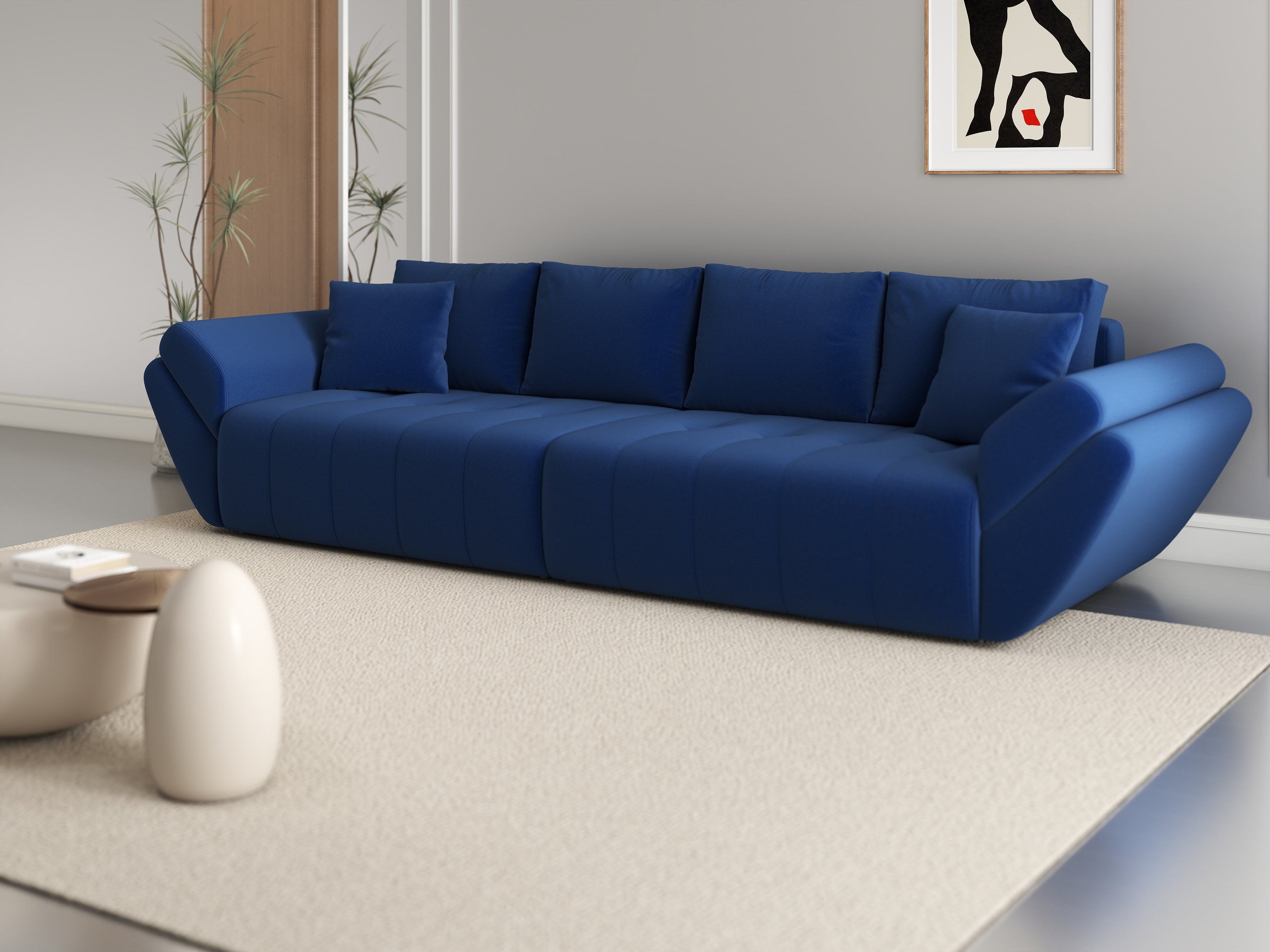 Canapea extensibilă dumonde cu ladă de depozitare si sezut confortabil din spuma HR, Berlin Royal Blue 300x100 cm Fabrica