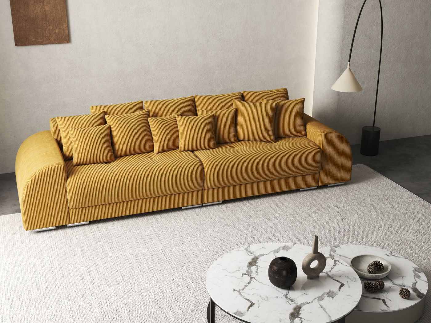 Canapea extensibilă dumonde cu 2 lăzi de depozitare si sezut confortabil din spuma HR, Verona Zoom Mustar 310x100 cm Fabrica