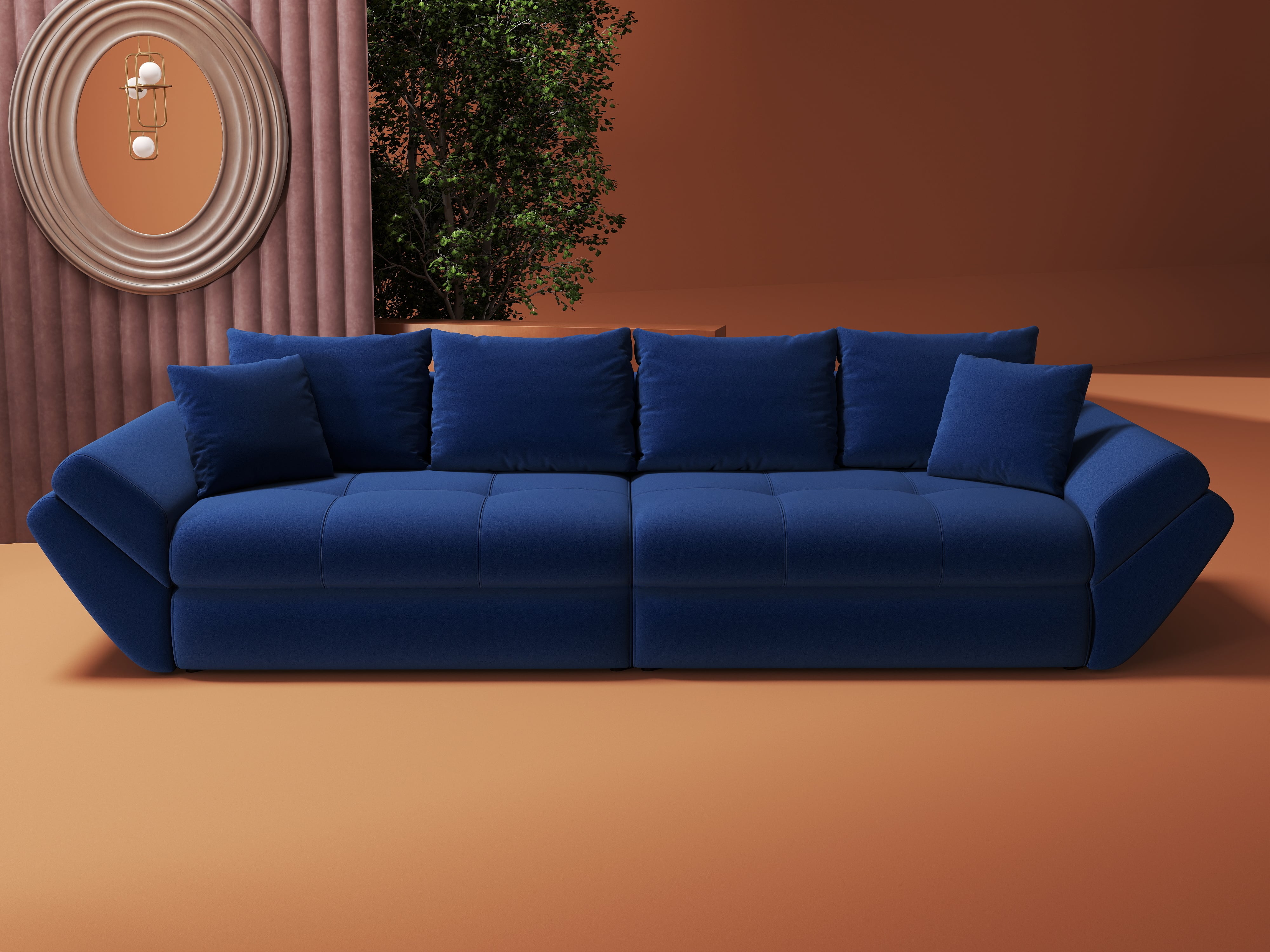 Canapea extensibilă dumonde cu ladă de depozitare si sezut confortabil din spuma HR, Loana Royal Albastru 300x100 cm Fabrica