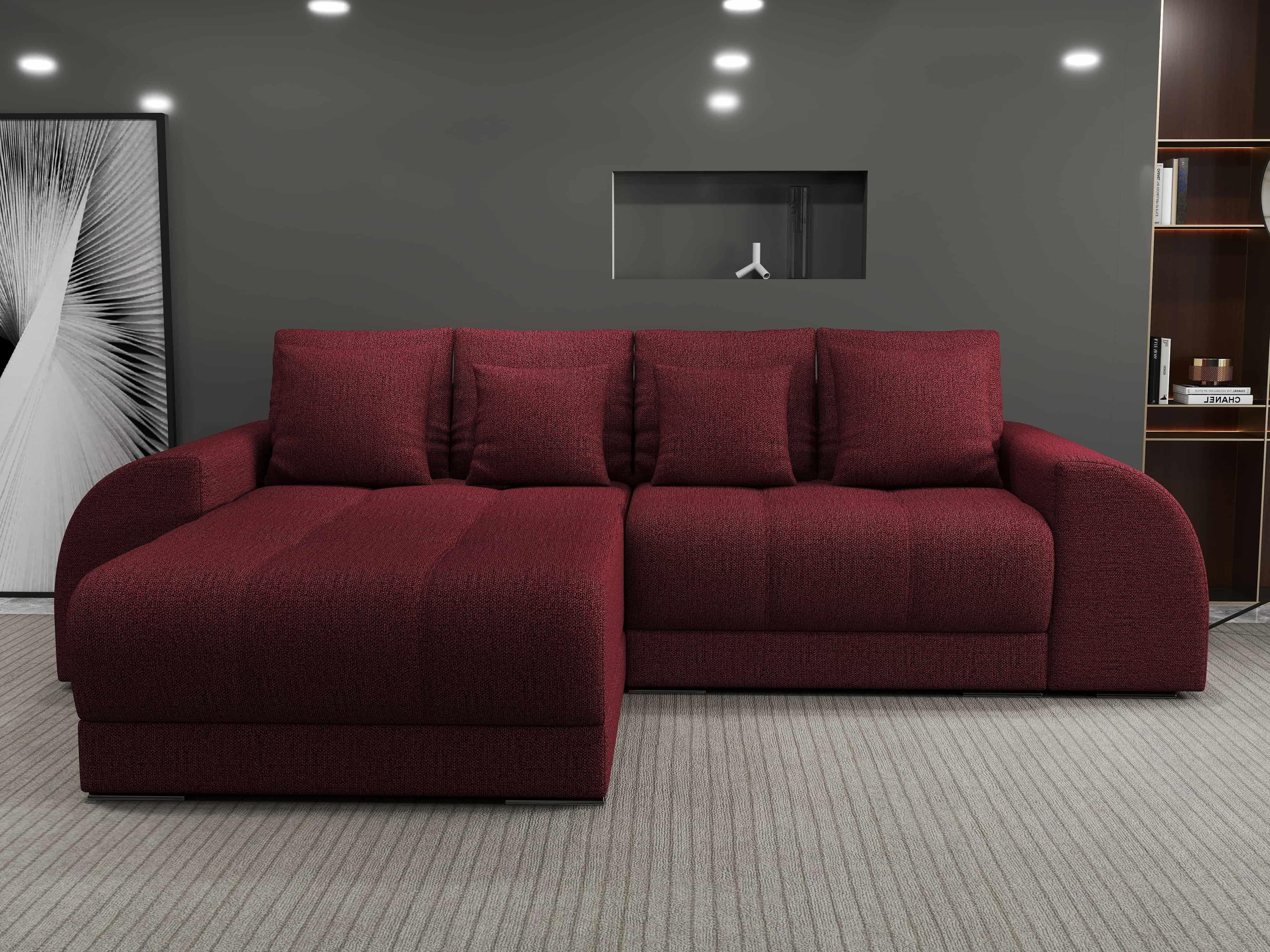 Colțar extensibil dumonde cu ladă de depozitare si sezut confortabil din spuma HR, Verona Enjoy Rosu 290x185 cm Fabrica