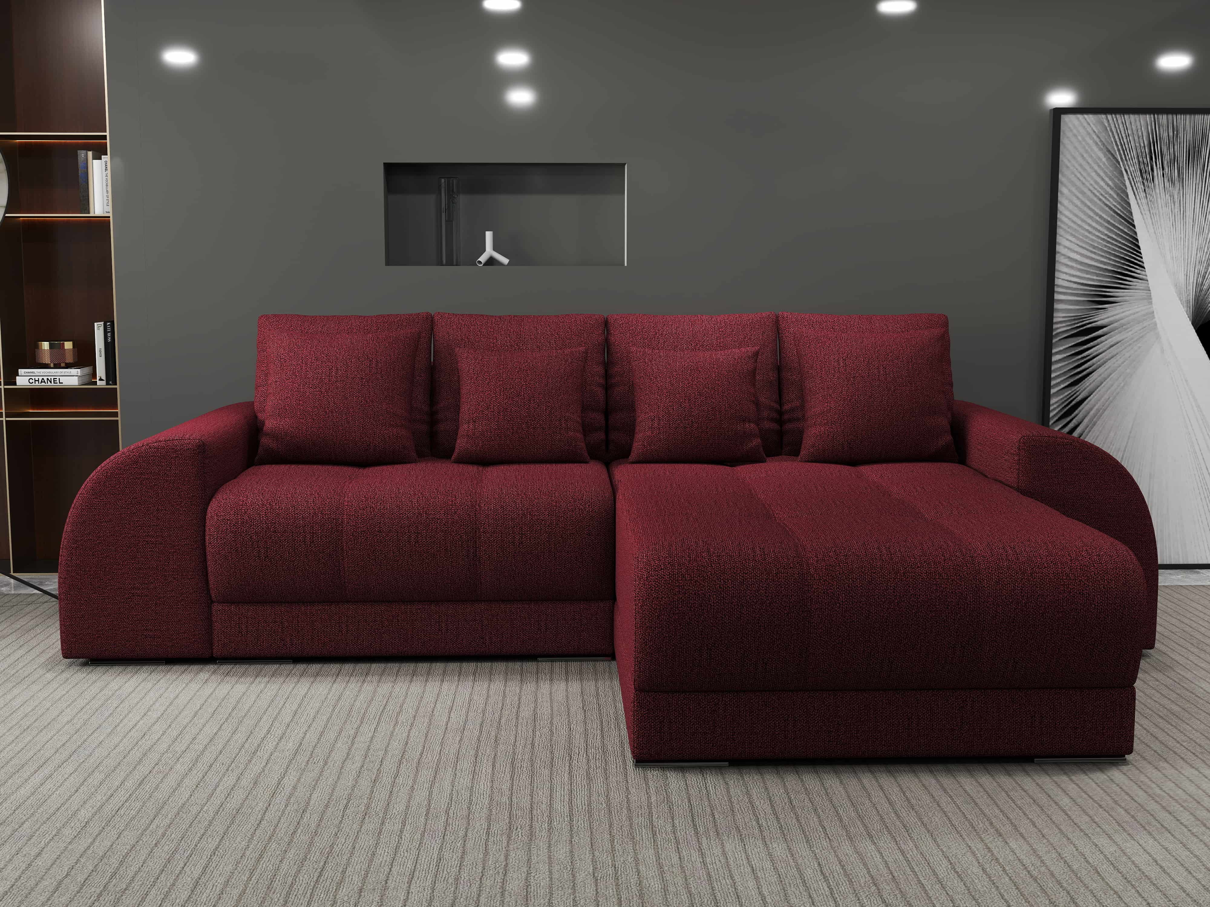 Colțar extensibil dumonde cu ladă de depozitare si sezut confortabil din spuma HR, Verona Enjoy Rosu II 290x185 cm Fabrica