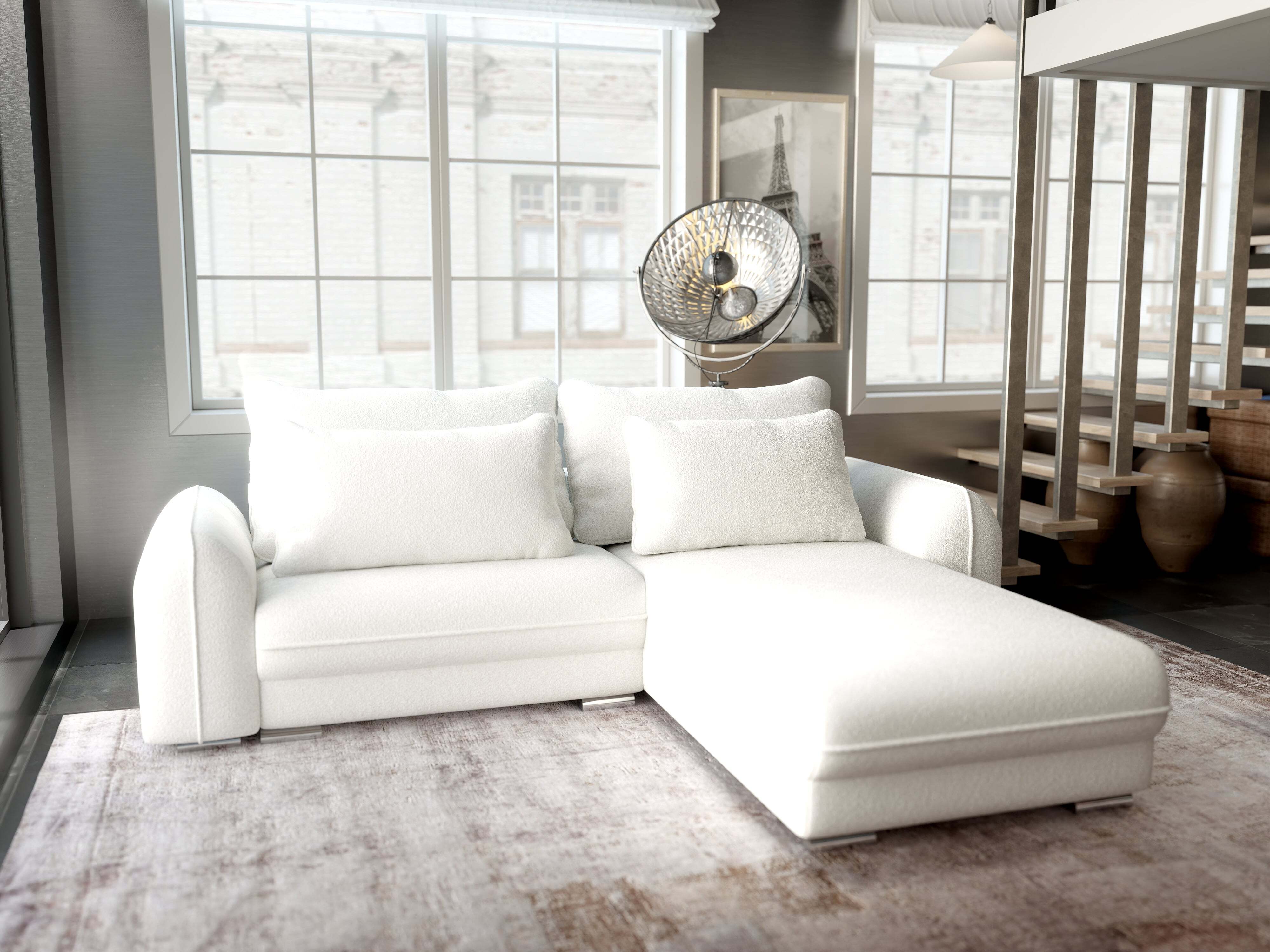 Colțar extensibil dumonde cu ladă de depozitare si sezut confortabil din spuma HR, Denver Euphoria Ivory 275x185 cm II Fabrica