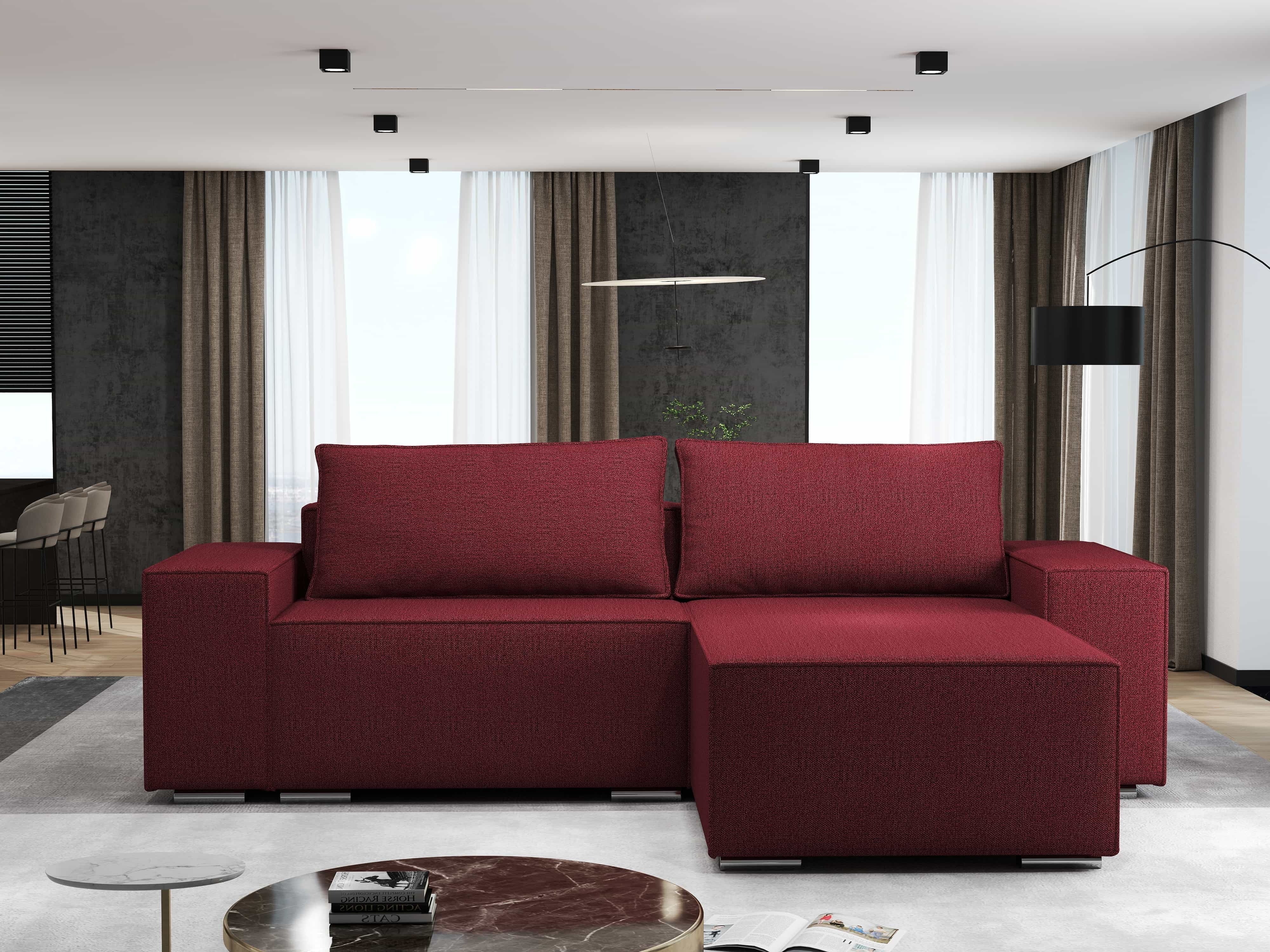 Colțar extensibil dumonde cu ladă de depozitare si sezut confortabil din spuma HR, Dream Enjoy Rosu 290x185 cm II Fabrica