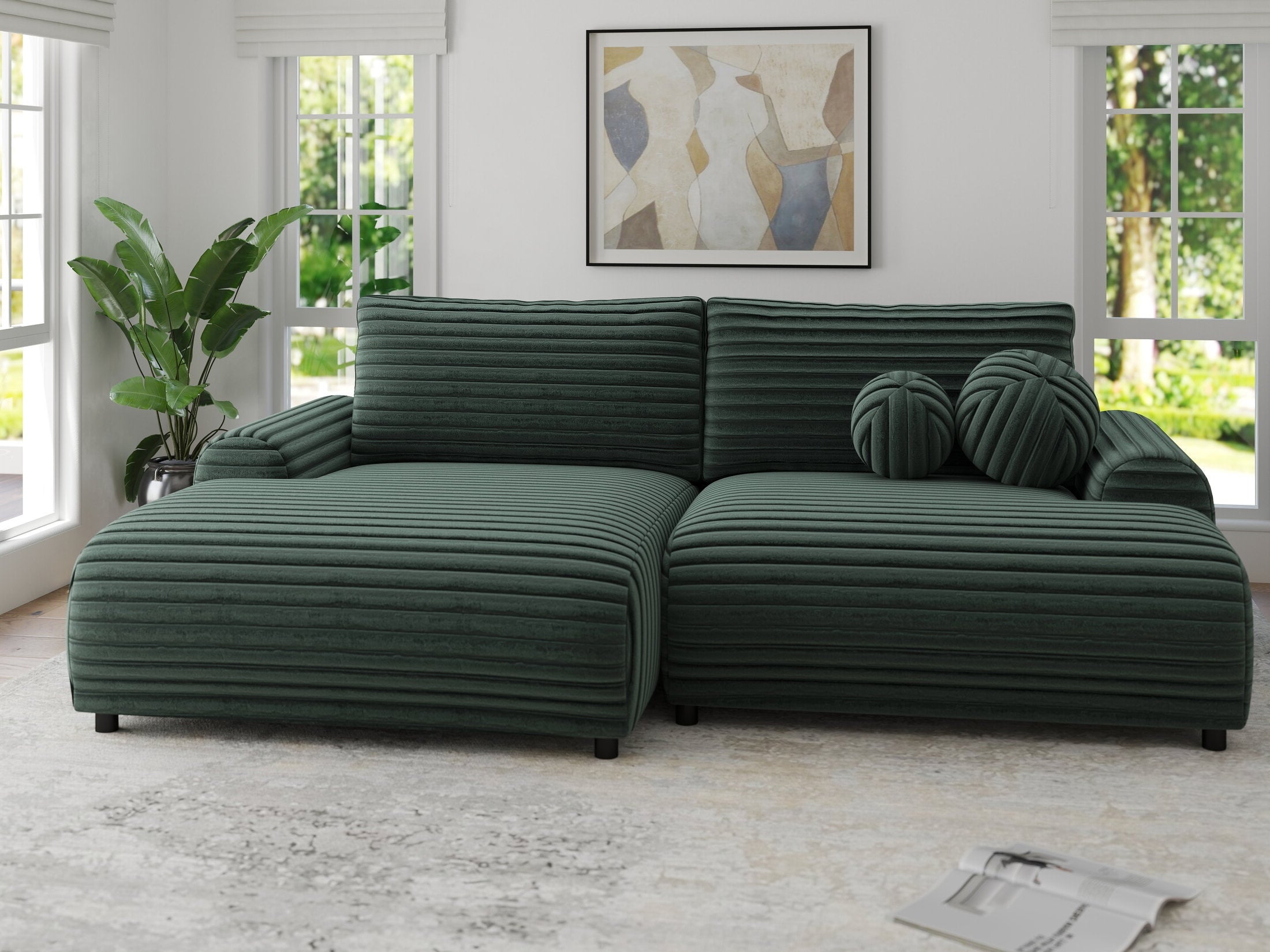 Colțar extensibil dumonde cu ladă de depozitare și șezut confortabil din spumă HR, Carlo Ambience Verde 240x145 cm