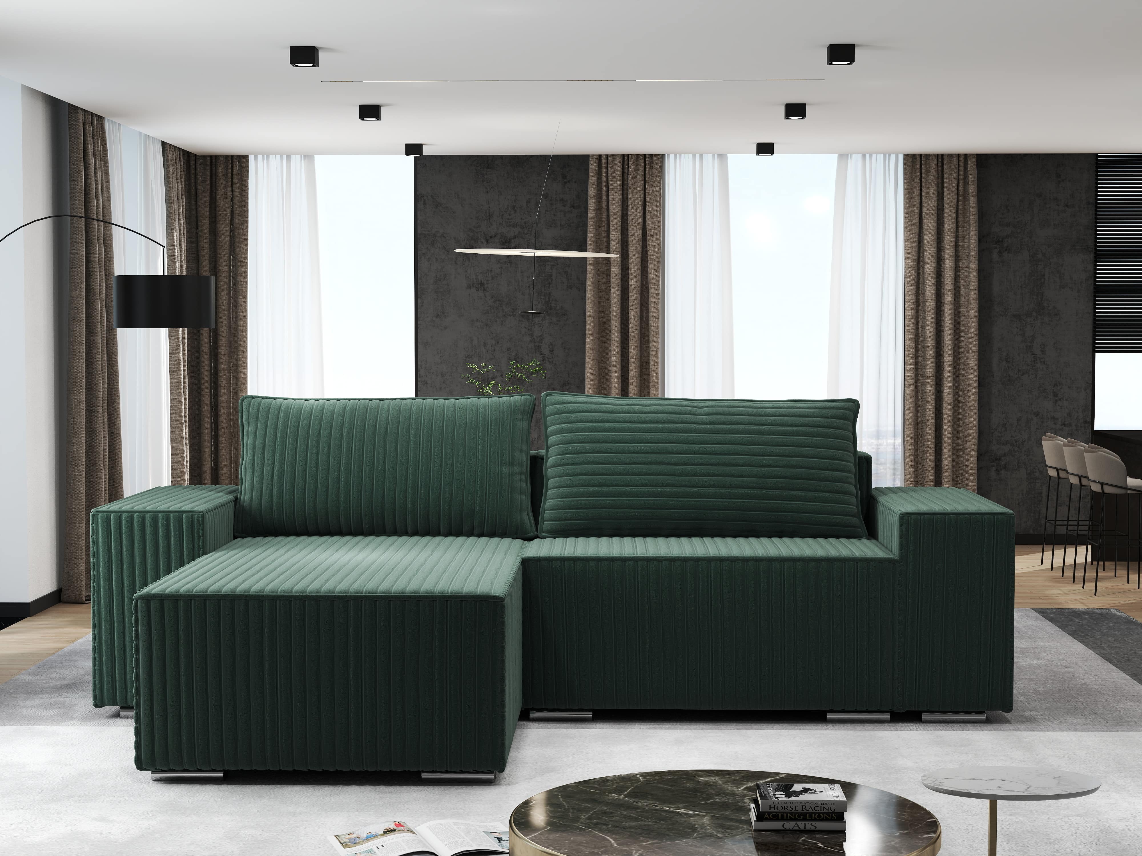 Colțar extensibil dumonde cu ladă de depozitare si sezut confortabil din spuma HR, Dream Ambience Verde 290x185 cm Fabrica