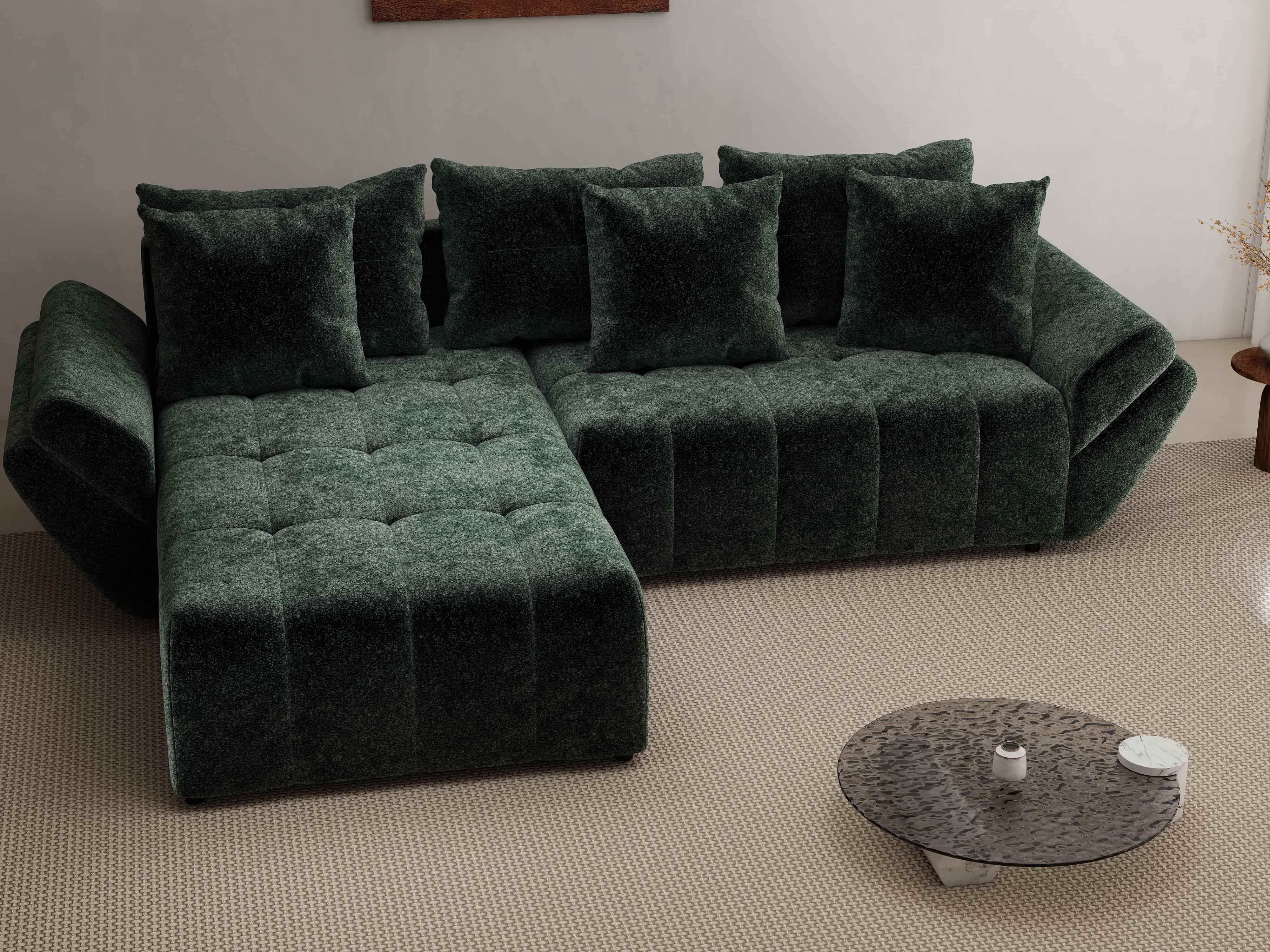 Colțar extensibil dumonde cu ladă de depozitare si sezut confortabil din spuma HR, Berlin Euphoria Verde 280x185 cm Fabrica