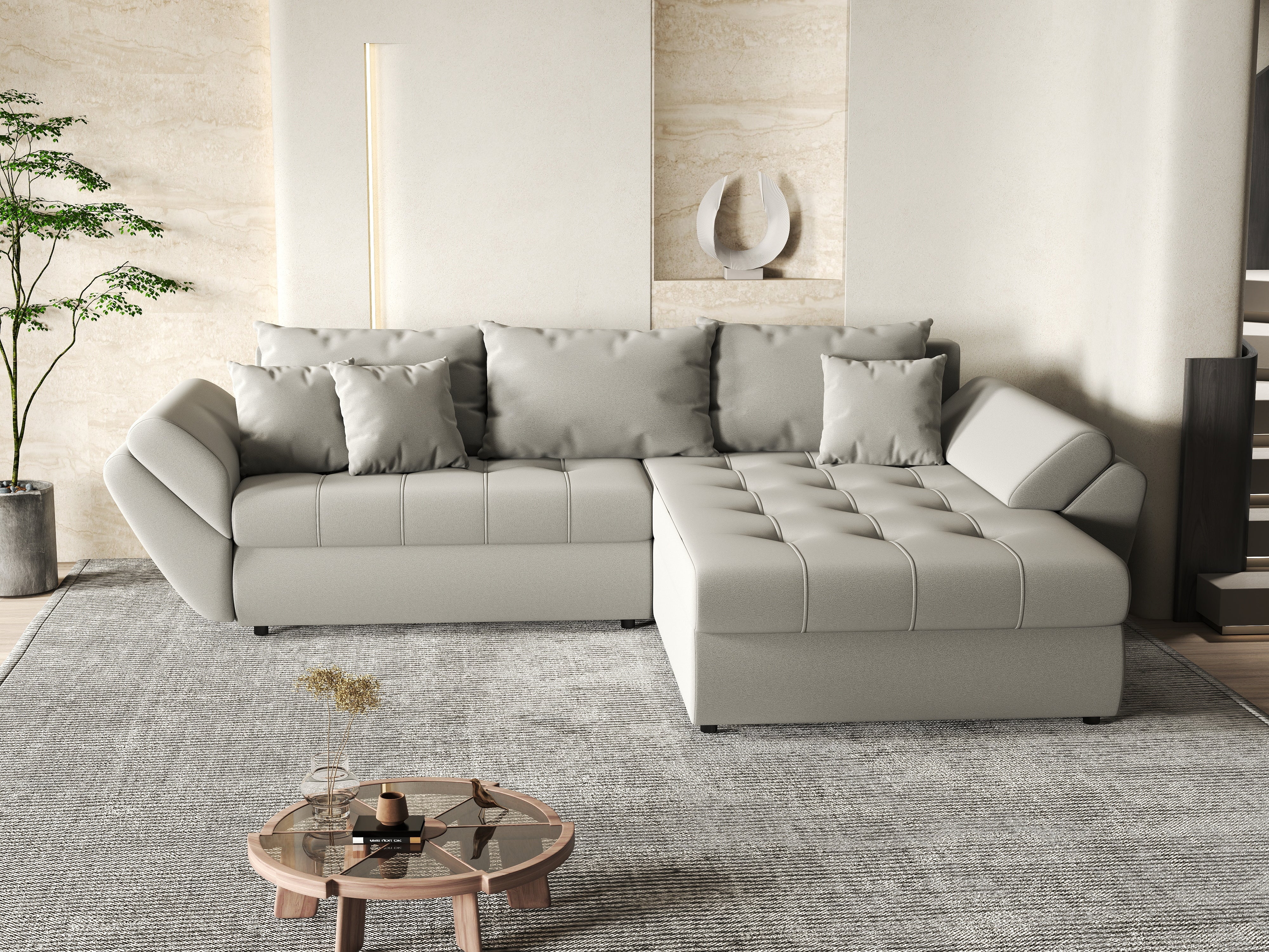 Colțar extensibil dumonde cu ladă de depozitare si sezut confortabil din spuma HR, Loana Royal Grey II 270x185 cm Fabrica