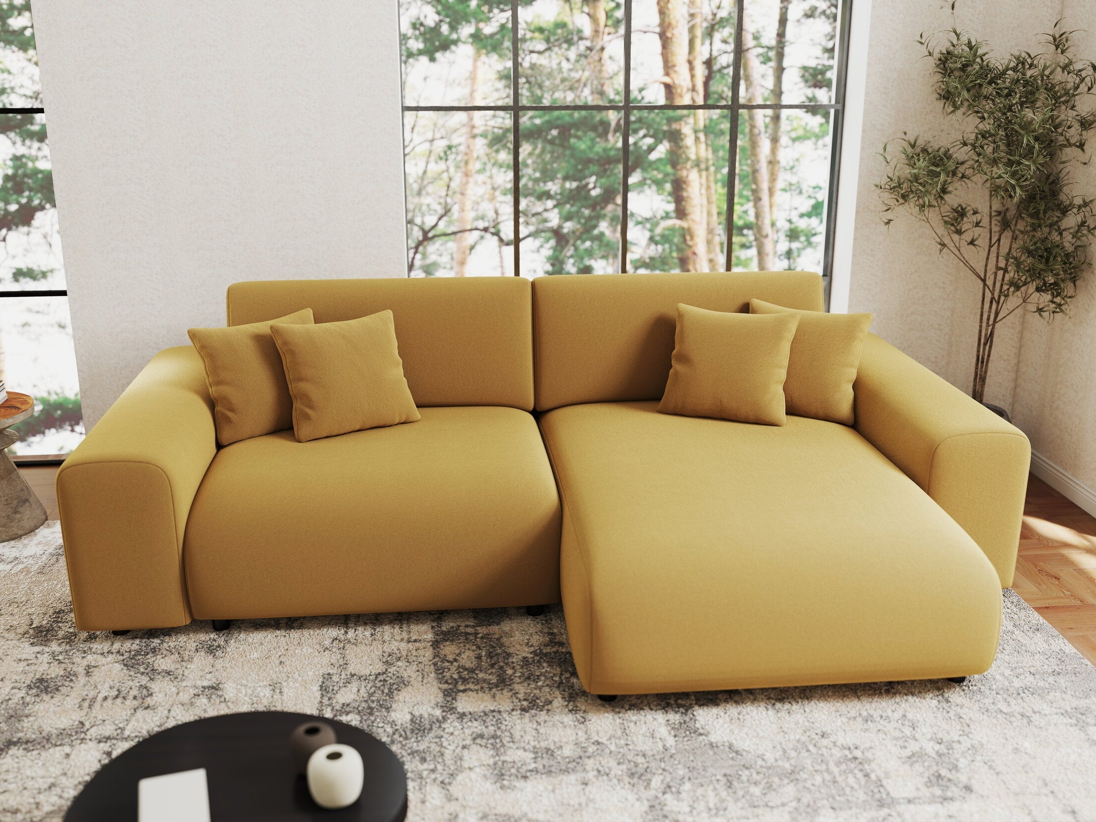 Colțar extensibil dumonde cu ladă de depozitare si sezut confortabil din spuma HR, Sarina Royal Mustar 255x168 cm II