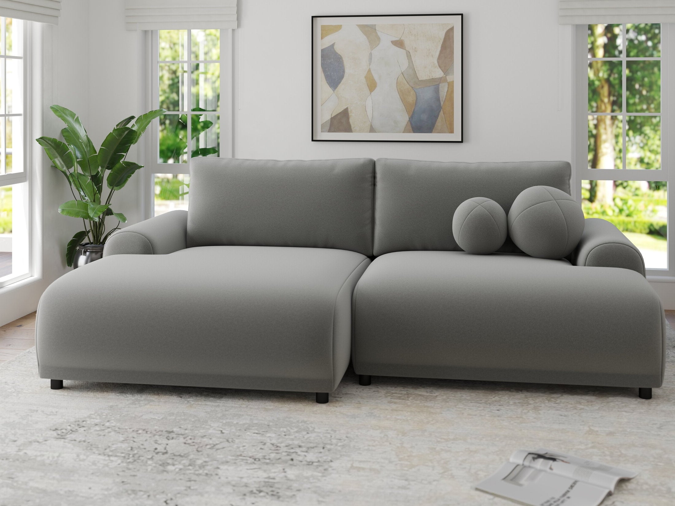 Colțar extensibil dumonde cu ladă de depozitare și șezut confortabil din spumă HR, Carlo Royal Gri 240x145 cm