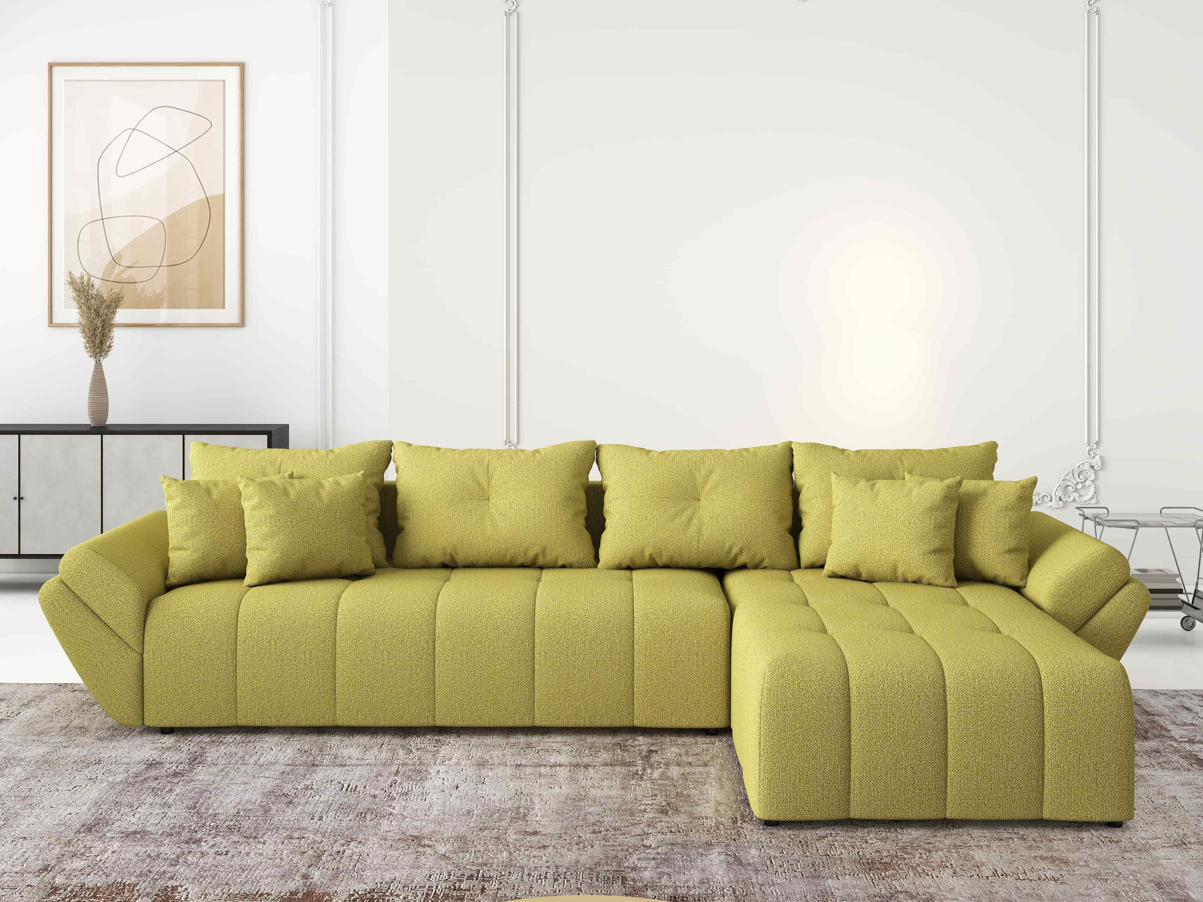 Colțar extensibil dumonde cu ladă de depozitare si sezut confortabil din spuma HR, Berlin XL Enjoy Green 350x185 cm II Fabrica