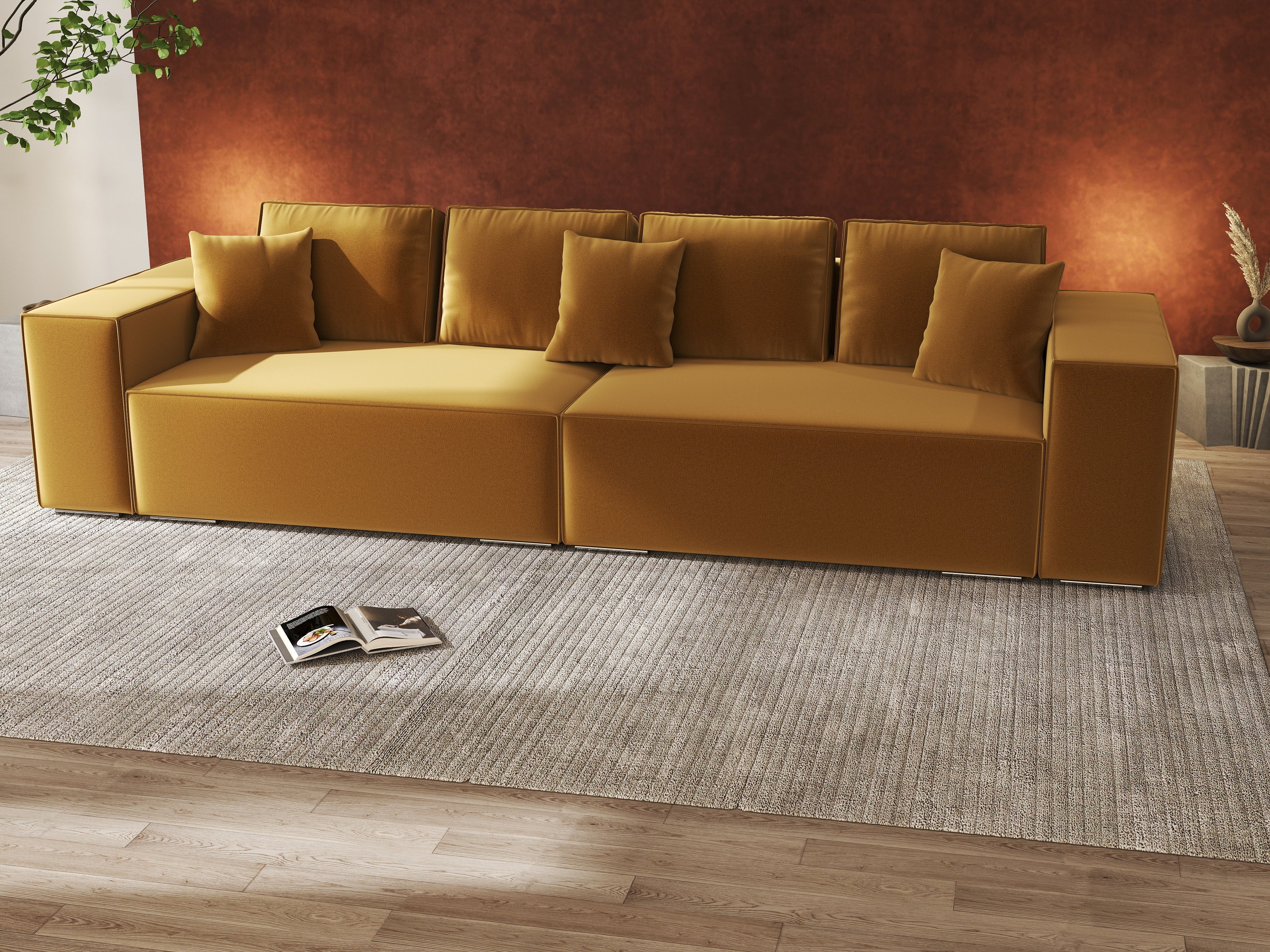 Canapea extensibilă dumonde cu ladă de depozitare si sezut confortabil din spuma HR, Dream Royal Mustar 310x100 cm Fabrica