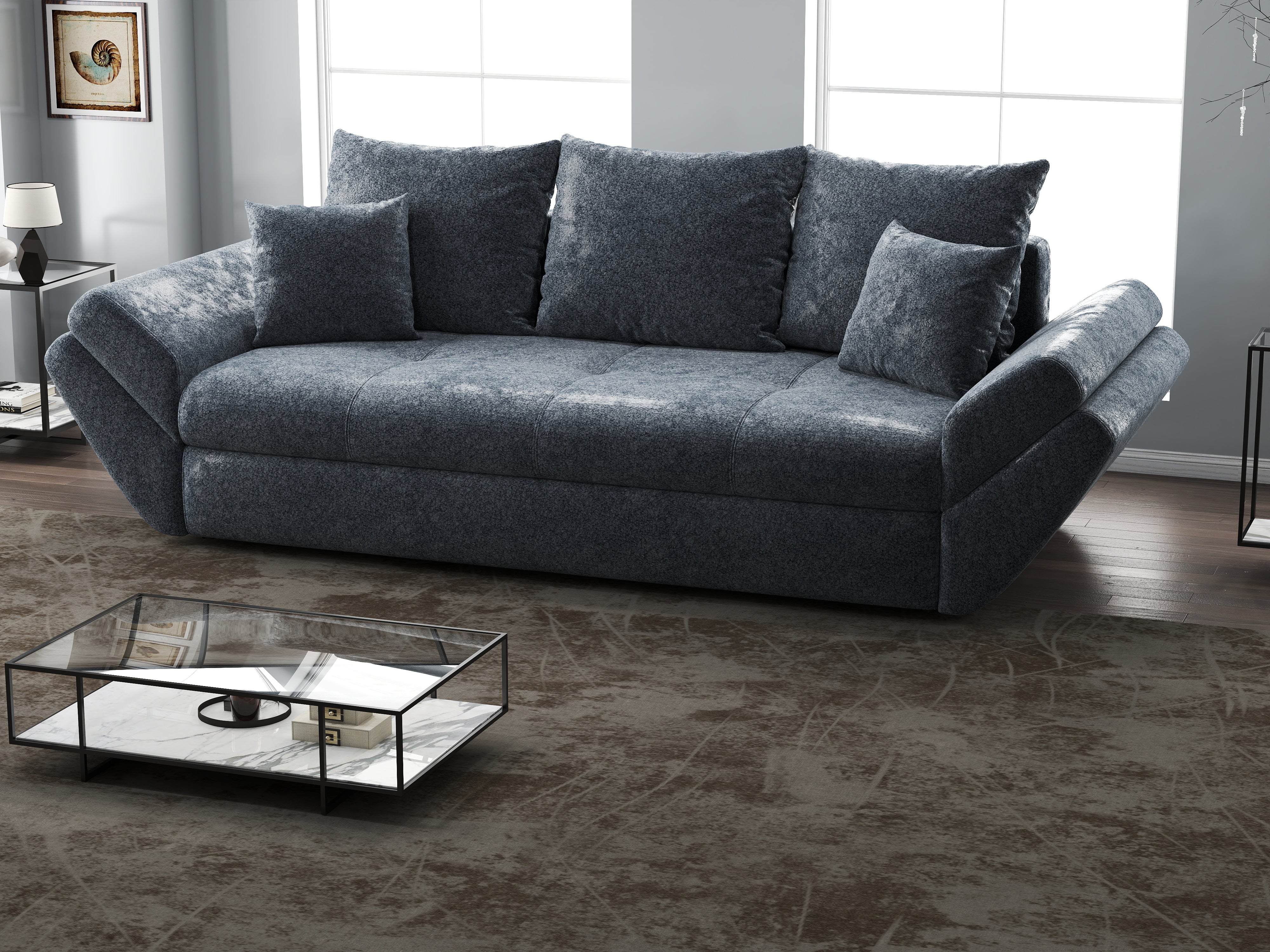 Canapea extensibilă dumonde cu ladă de depozitare si sezut confortabil din spuma HR, Loana Euphoria Grafit 250x100 cm Fabrica