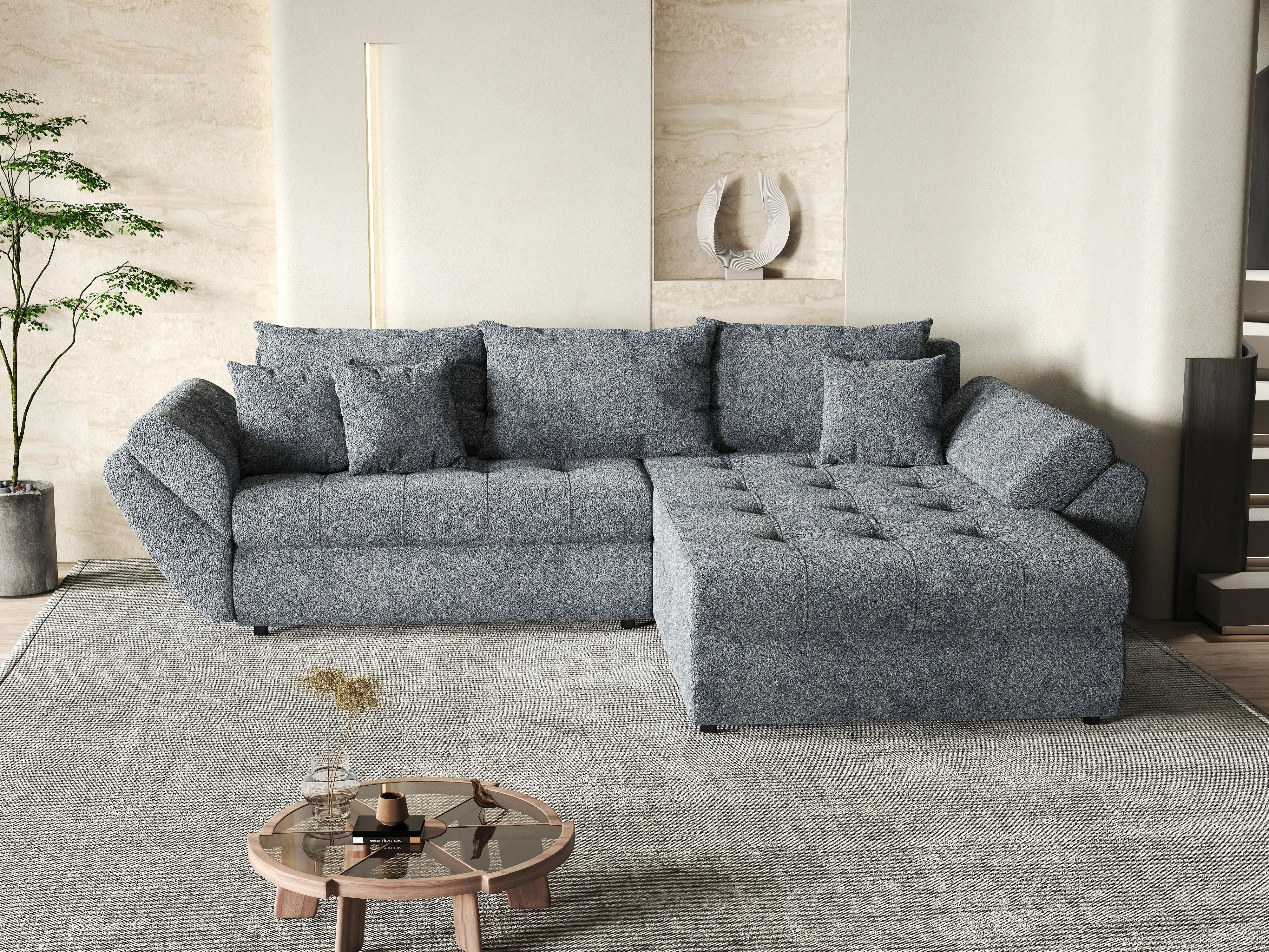 Colțar extensibil dumonde cu ladă de depozitare si sezut confortabil din spuma HR, Loana Euphoria Graphit II 270x185 cm Fabrica