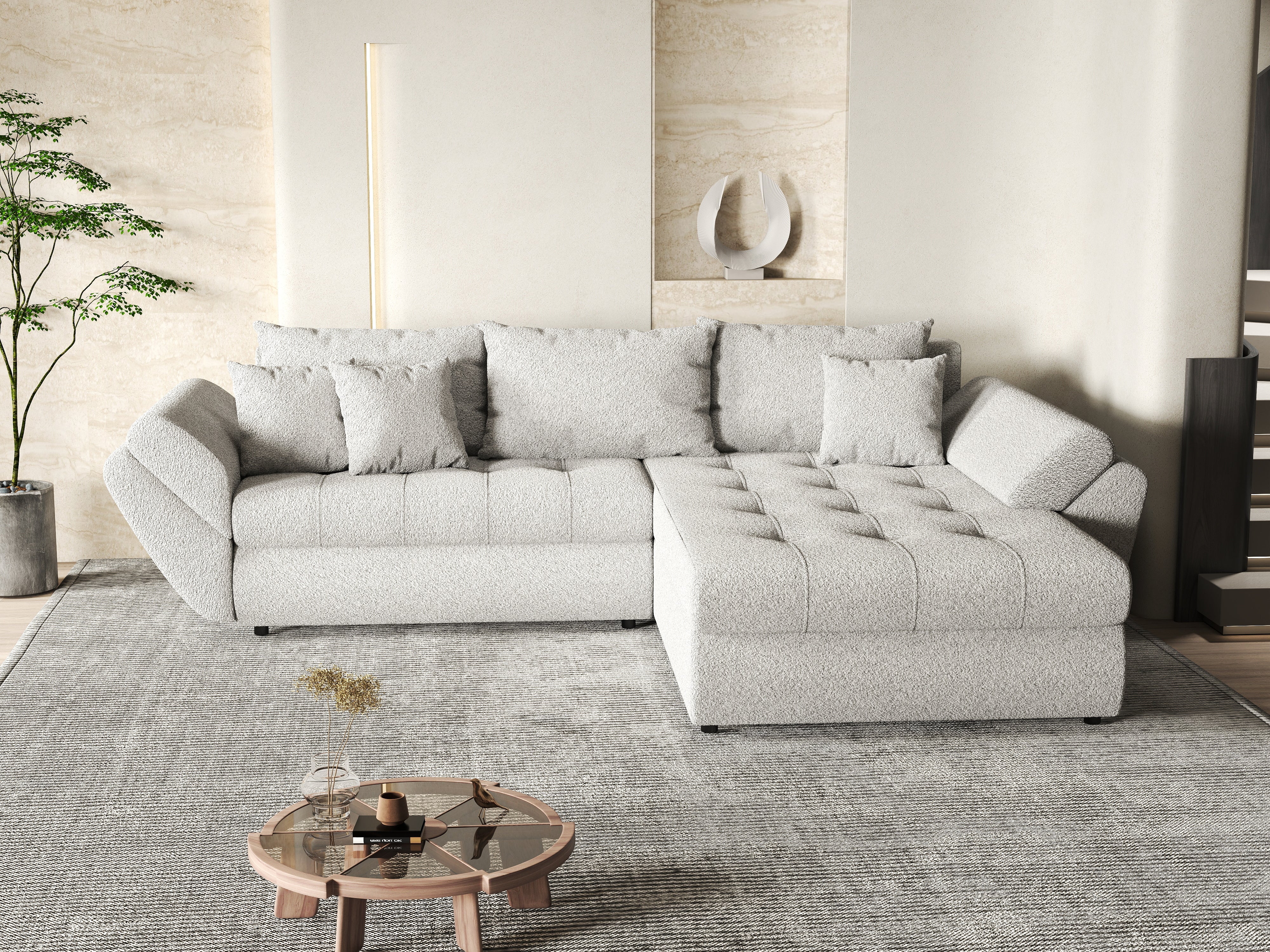 Colțar extensibil dumonde cu ladă de depozitare si sezut confortabil din spuma HR, Loana Euphoria Dove II 270x185 cm Fabrica