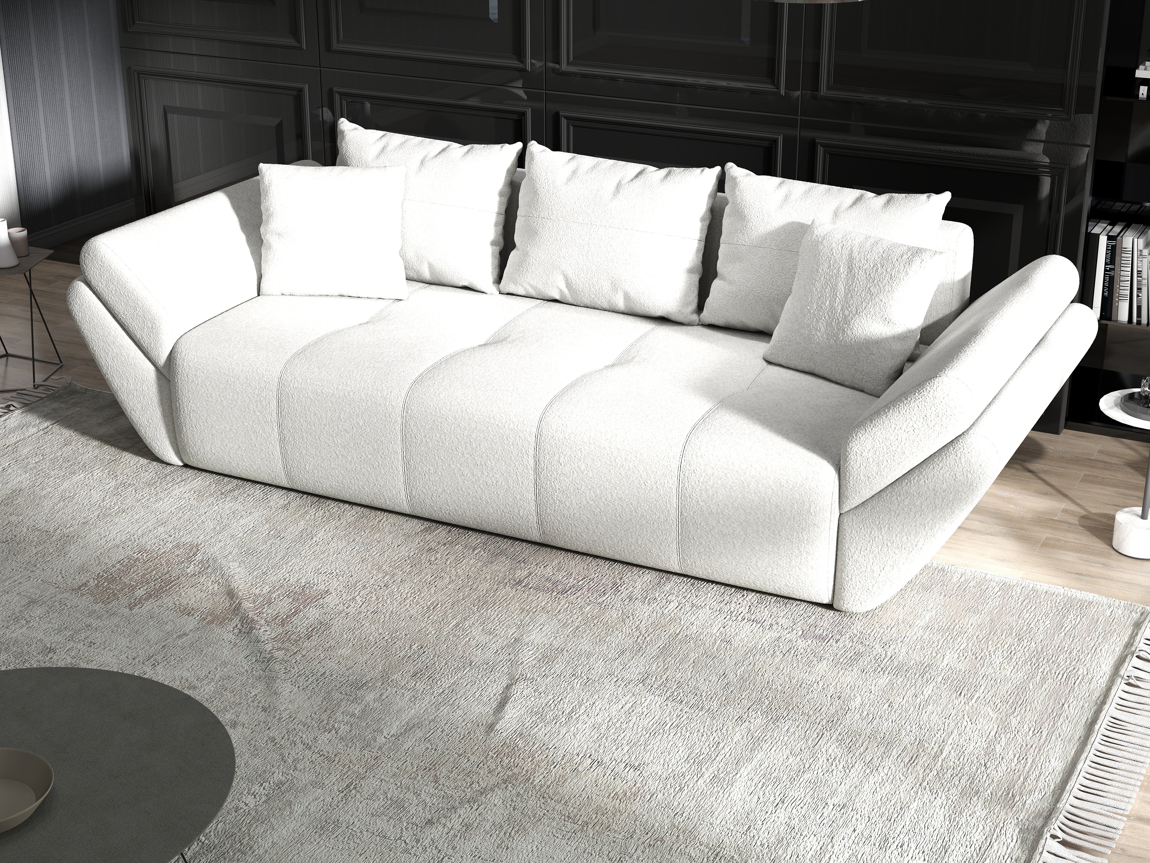 Canapea extensibilă dumonde cu ladă de depozitare si sezut confortabil din spuma HR, Berlin Euphoria Ivory 250x100 cm Fabrica