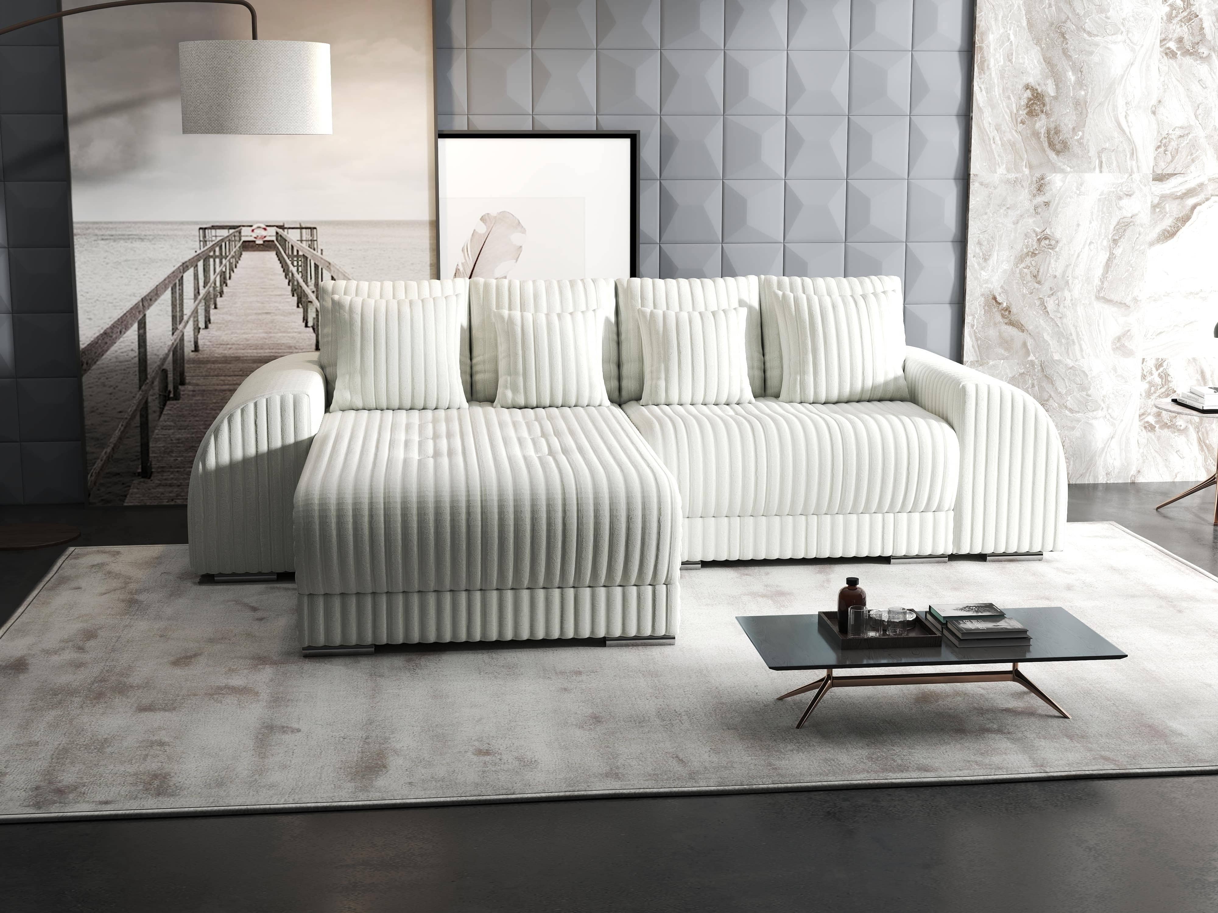 Colțar extensibil dumonde cu ladă de depozitare si sezut confortabil din spuma HR, Verona Ambience Ivory 290x185 cm Fabrica