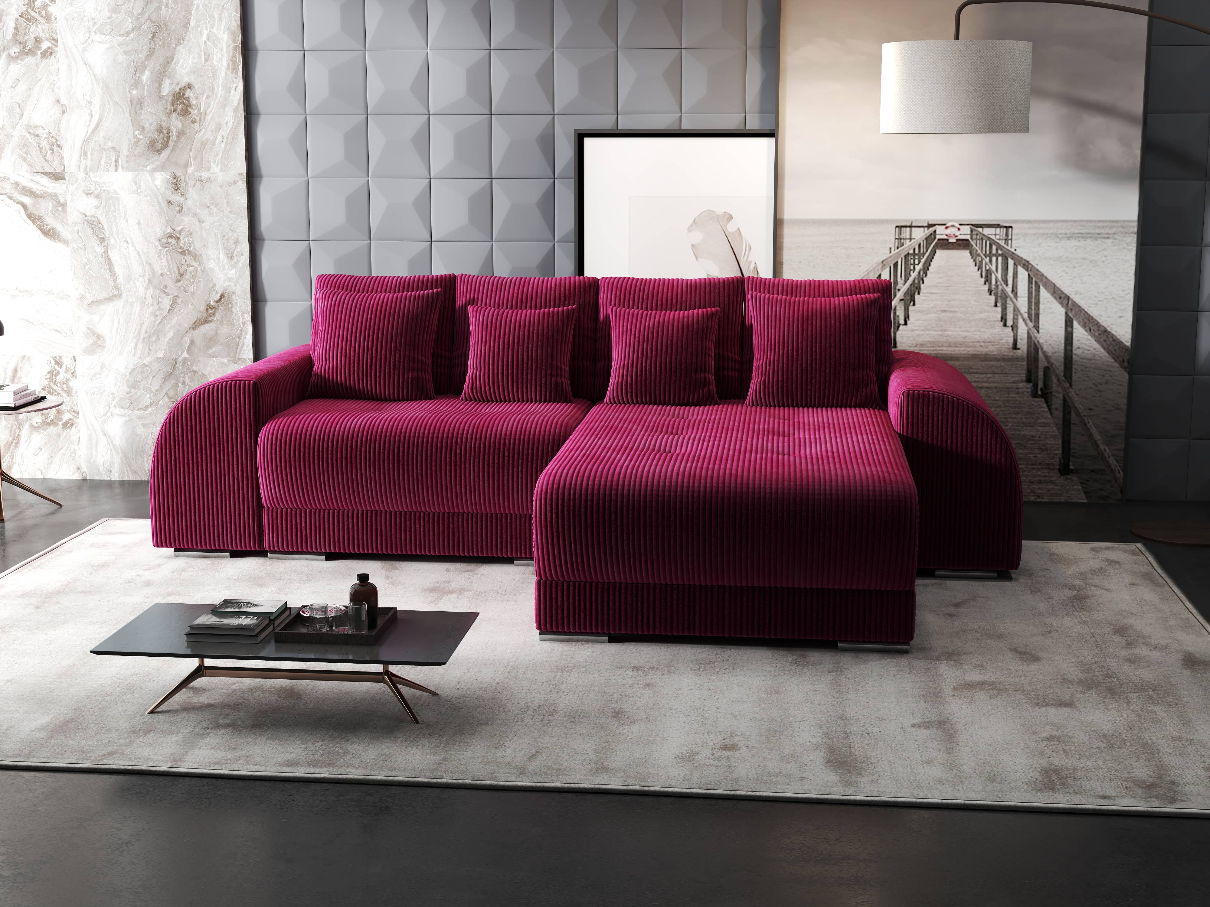 Colțar extensibil dumonde cu ladă de depozitare si sezut confortabil din spuma HR, Verona Zoom Rosu II 290x185 cm Fabrica