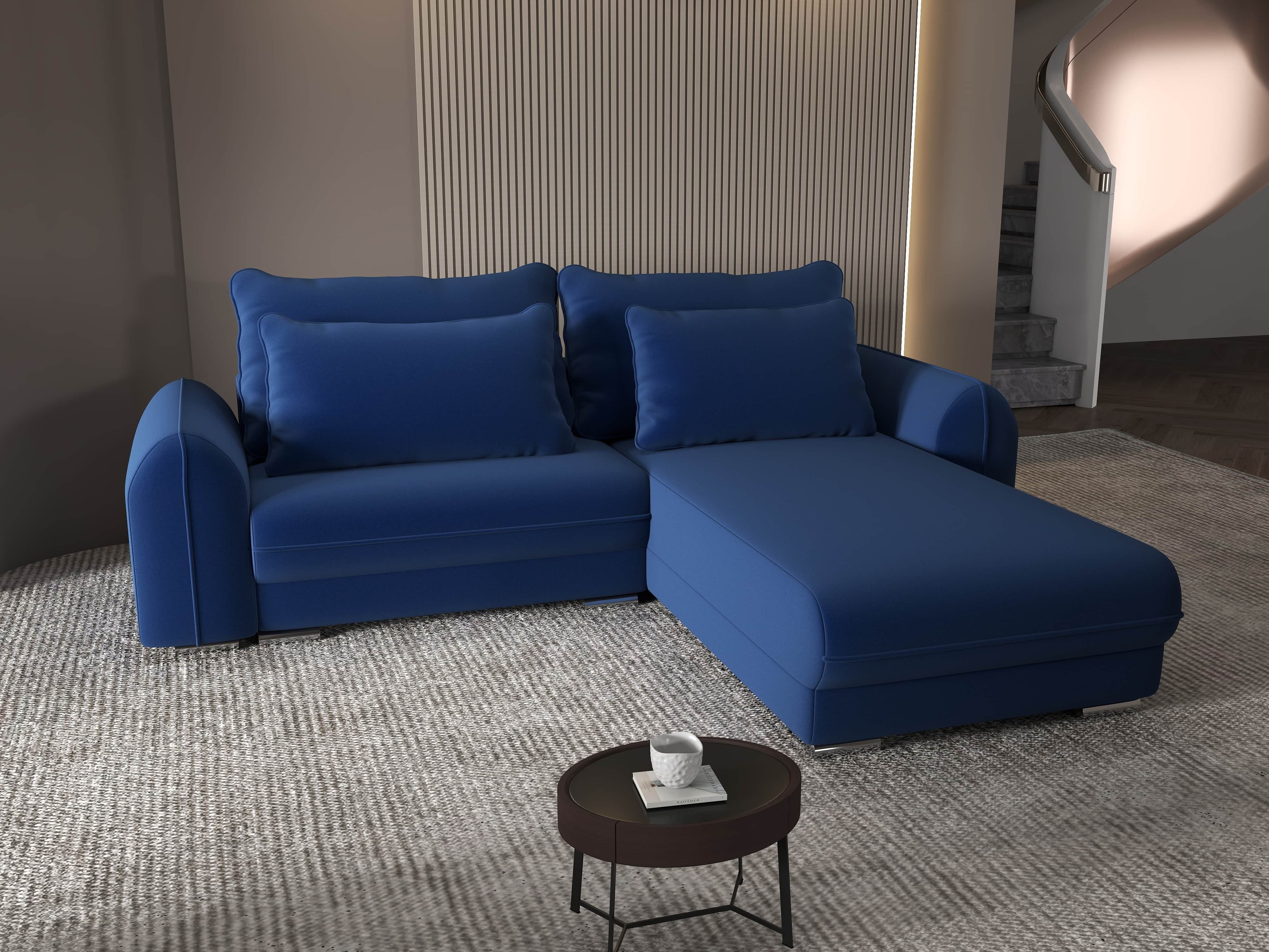 Colțar extensibil dumonde cu ladă de depozitare si sezut confortabil din spuma HR, Denver Royal Albastru 275x185 cm II Fabrica