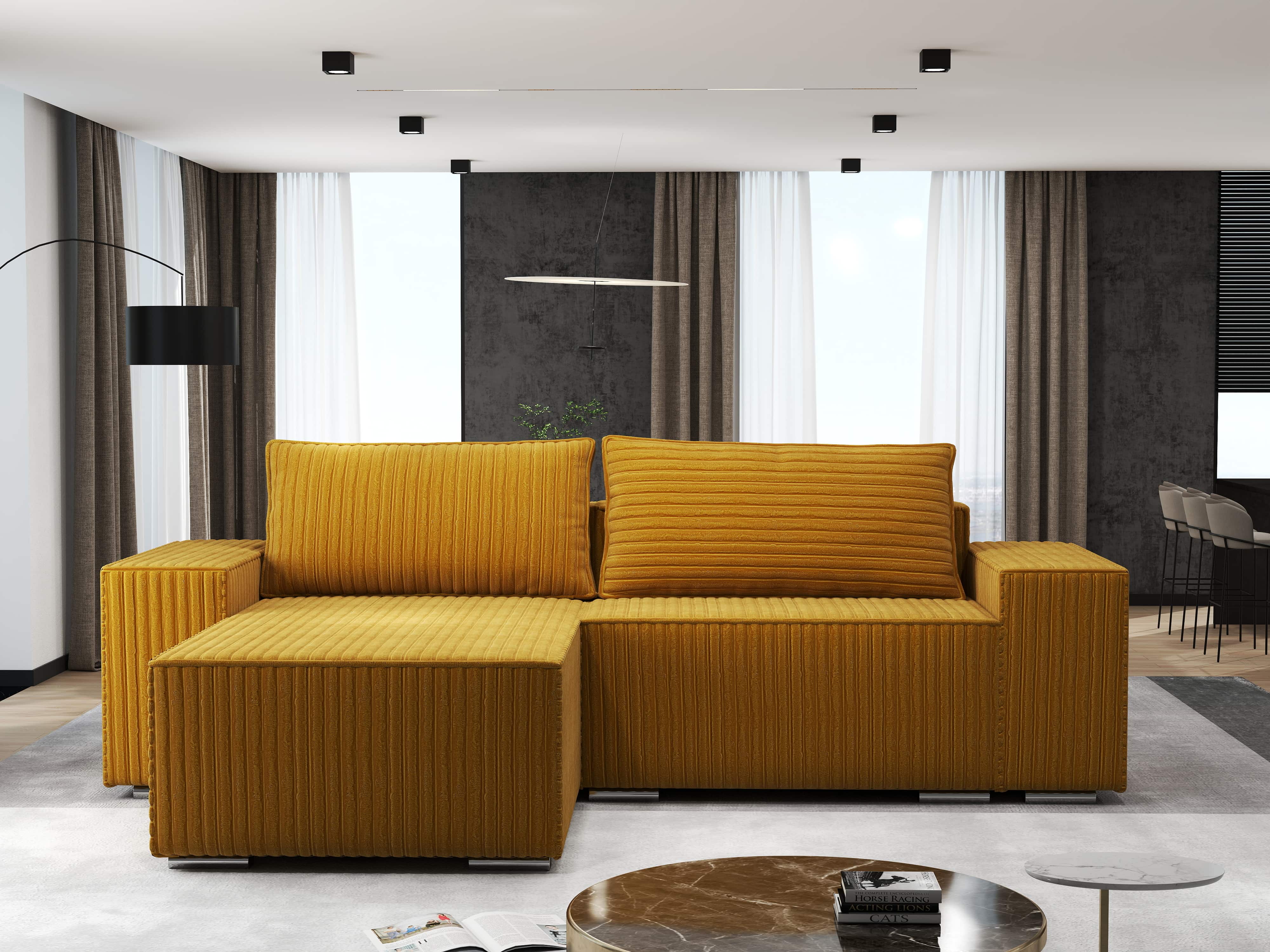 Colțar extensibil dumonde cu ladă de depozitare si sezut confortabil din spuma HR, Dream Ambience Mustar 290x185 cm Fabrica