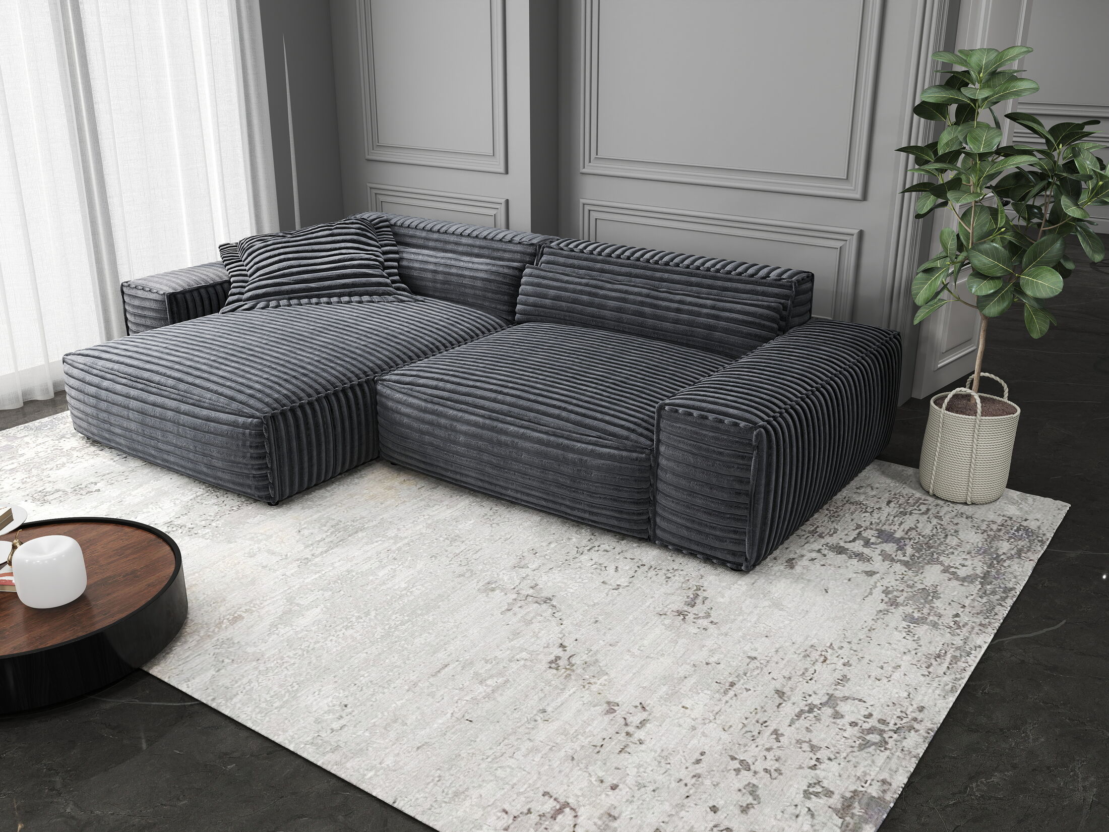 Colțar dumonde cu șezut confortabil din spumă HR, Marvelo Ambience Gri 264x175 cm