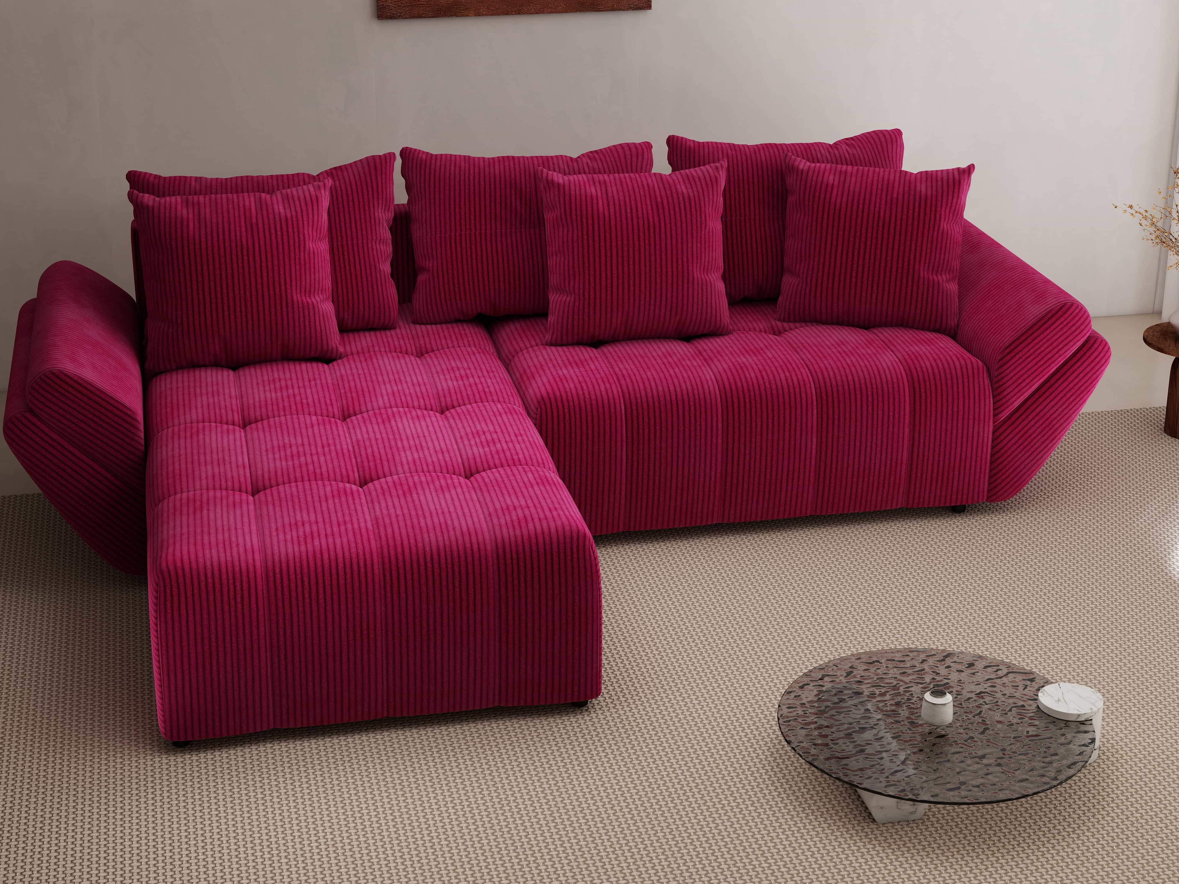 Colțar extensibil dumonde cu ladă de depozitare si sezut confortabil din spuma HR, Berlin Zoom Red 280x185 cm Fabrica