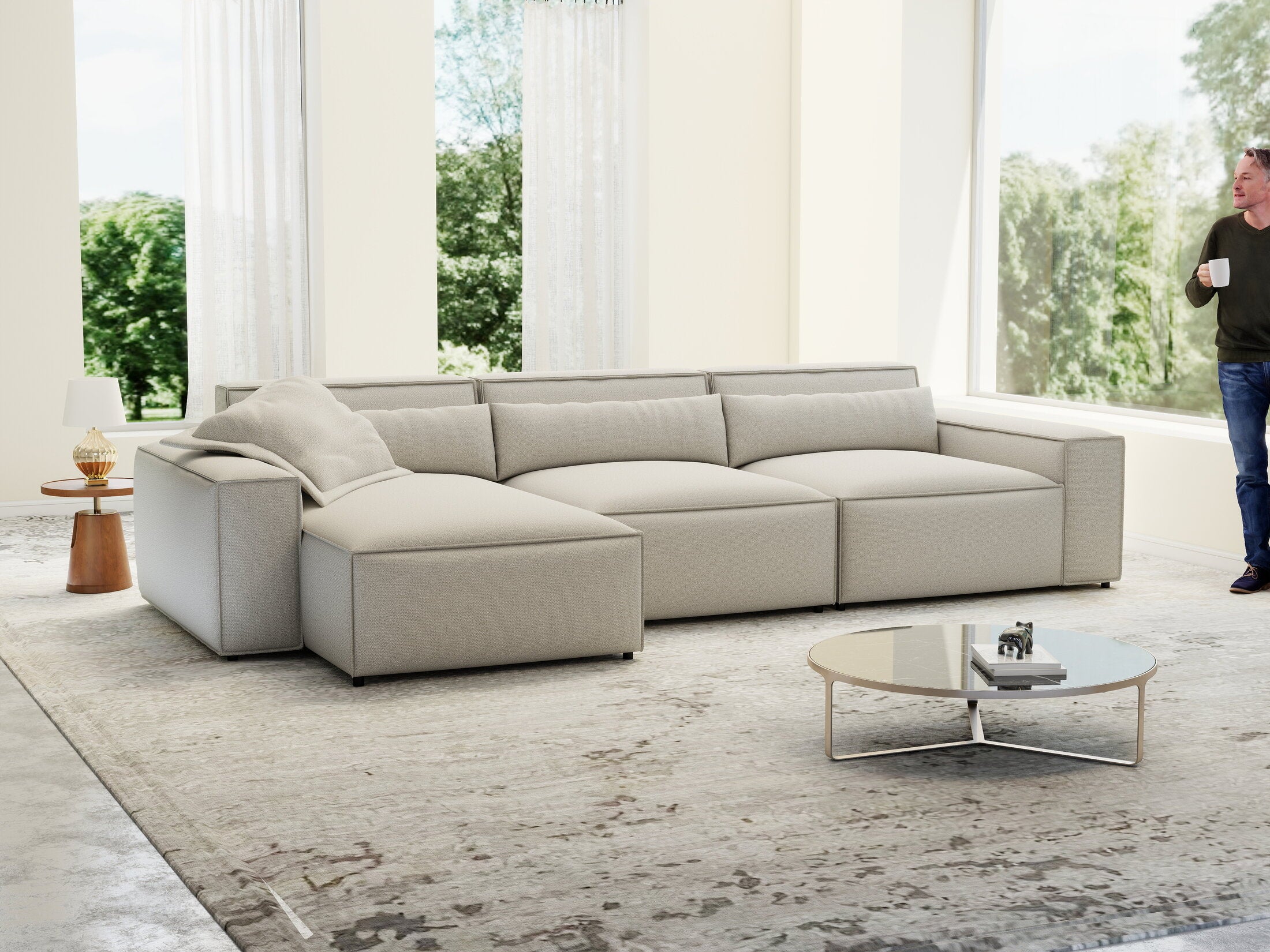 Colțar dumonde cu sezut confortabil din spuma HR, Marvelo XL Enjoy Bej 366x175 cm