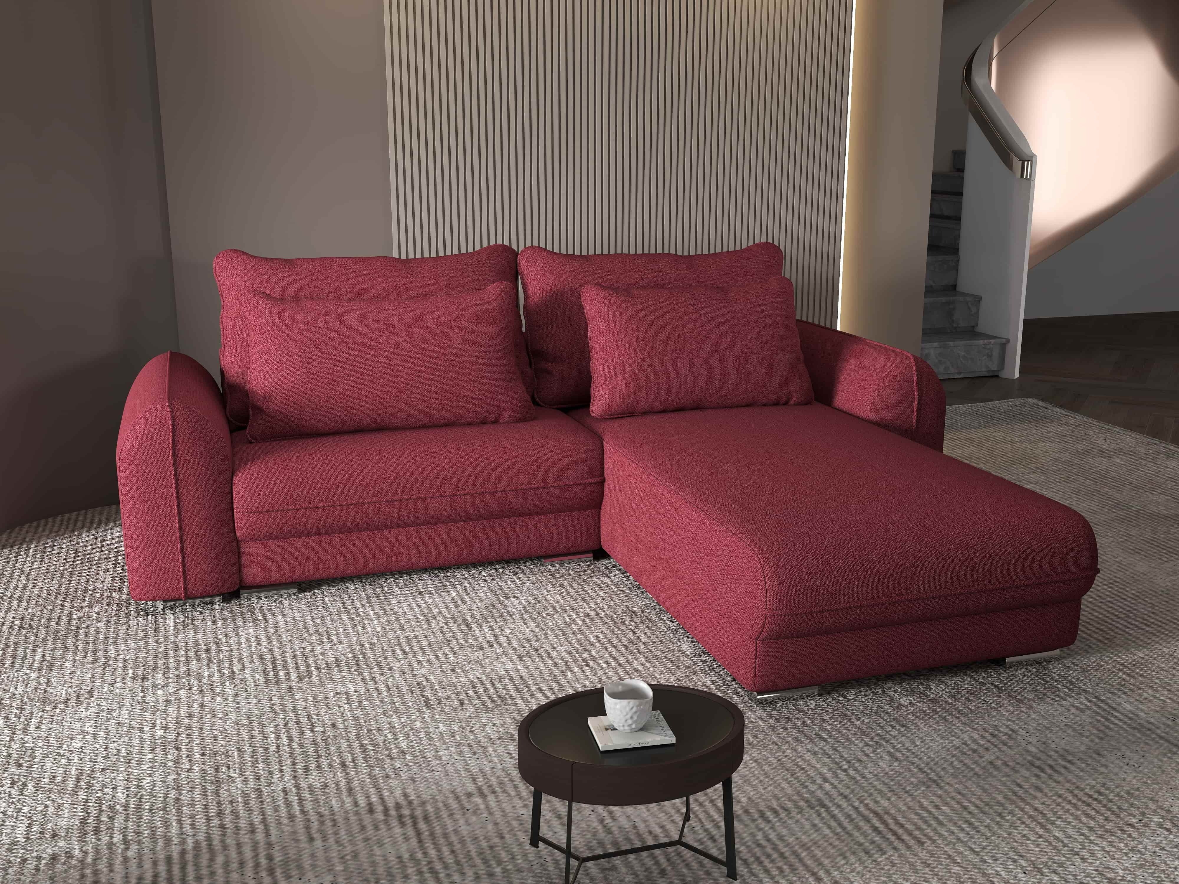 Colțar extensibil dumonde cu ladă de depozitare si sezut confortabil din spuma HR, Denver Enjoy Rosu 275x185 cm II Fabrica