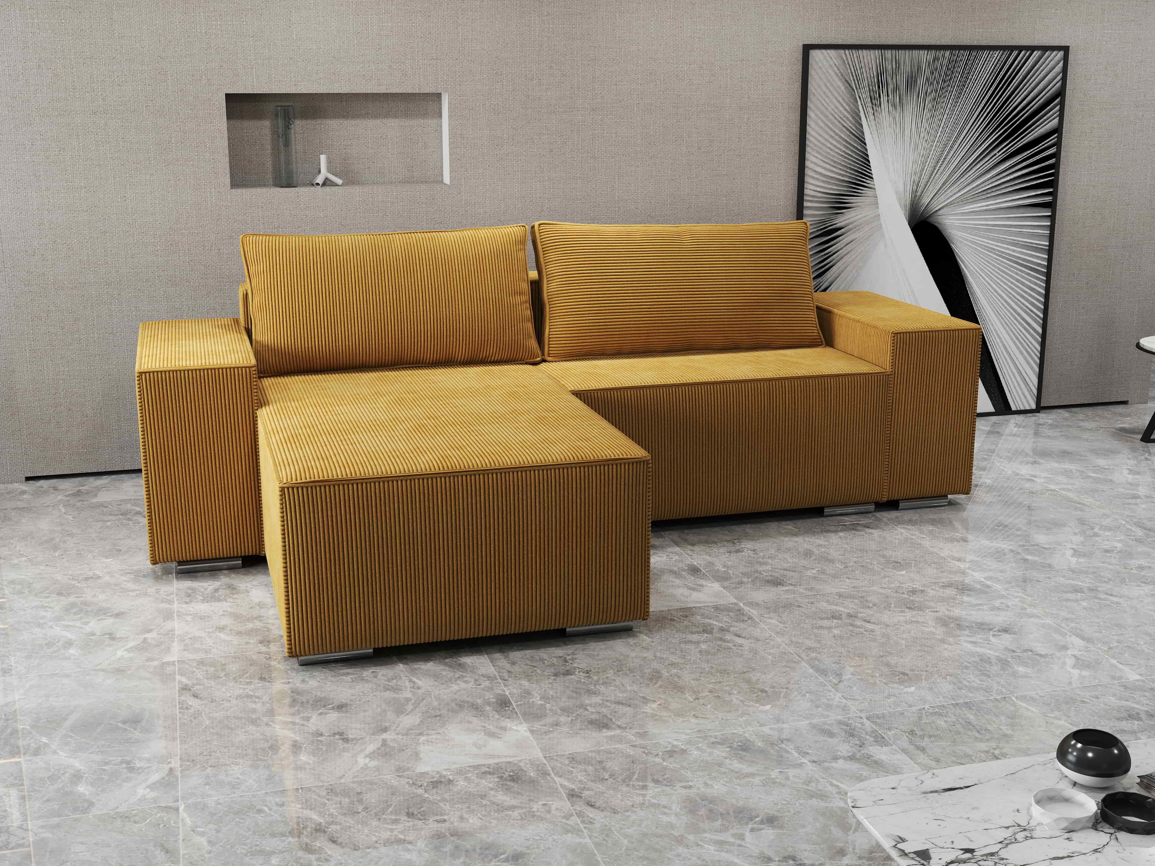 Colțar extensibil dumonde cu ladă de depozitare si sezut confortabil din spuma HR, Dream Zoom Mustar 290x185 cm Fabrica