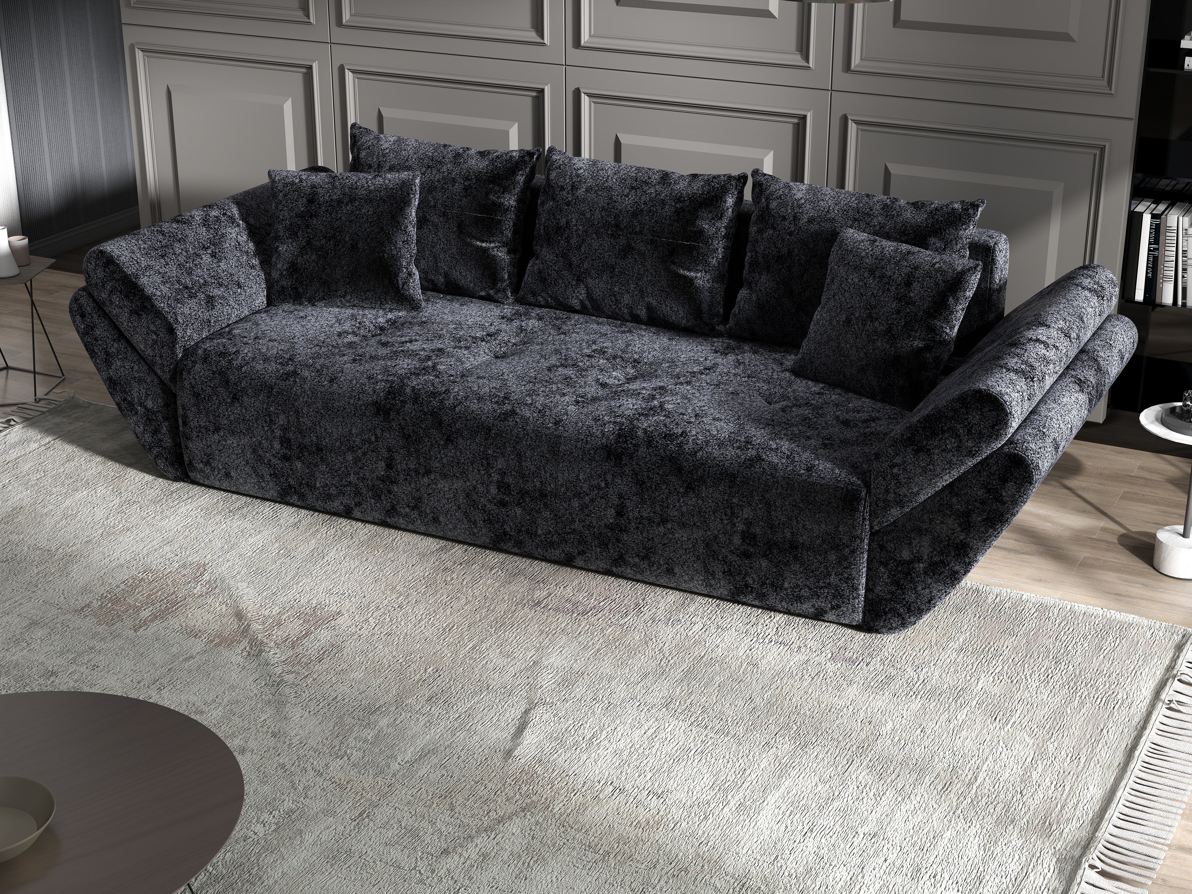 Canapea extensibilă dumonde cu ladă de depozitare si sezut confortabil din spuma HR, Berlin Euphoria Black 250x100 cm Fabrica