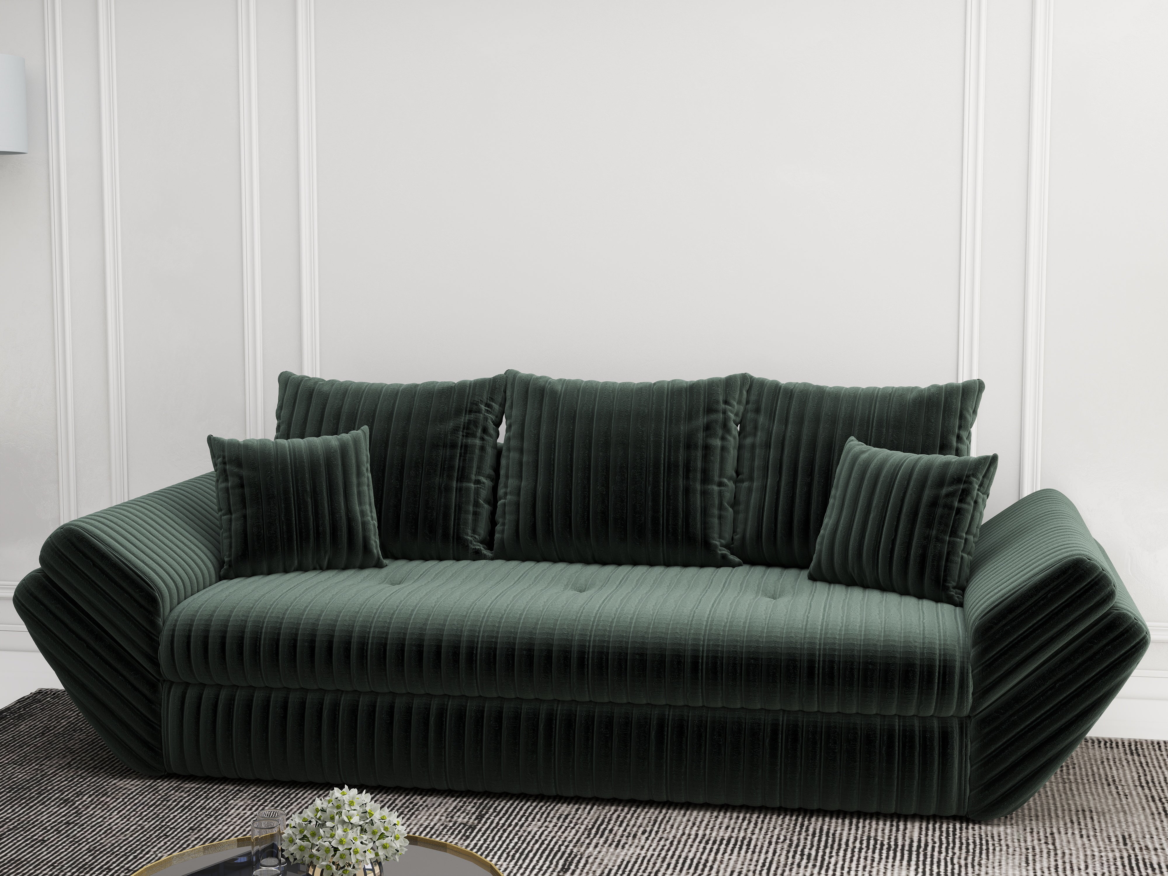 Canapea extensibilă dumonde cu ladă de depozitare si sezut confortabil din spuma HR, Loana Ambience Green 250x100 cm Fabrica