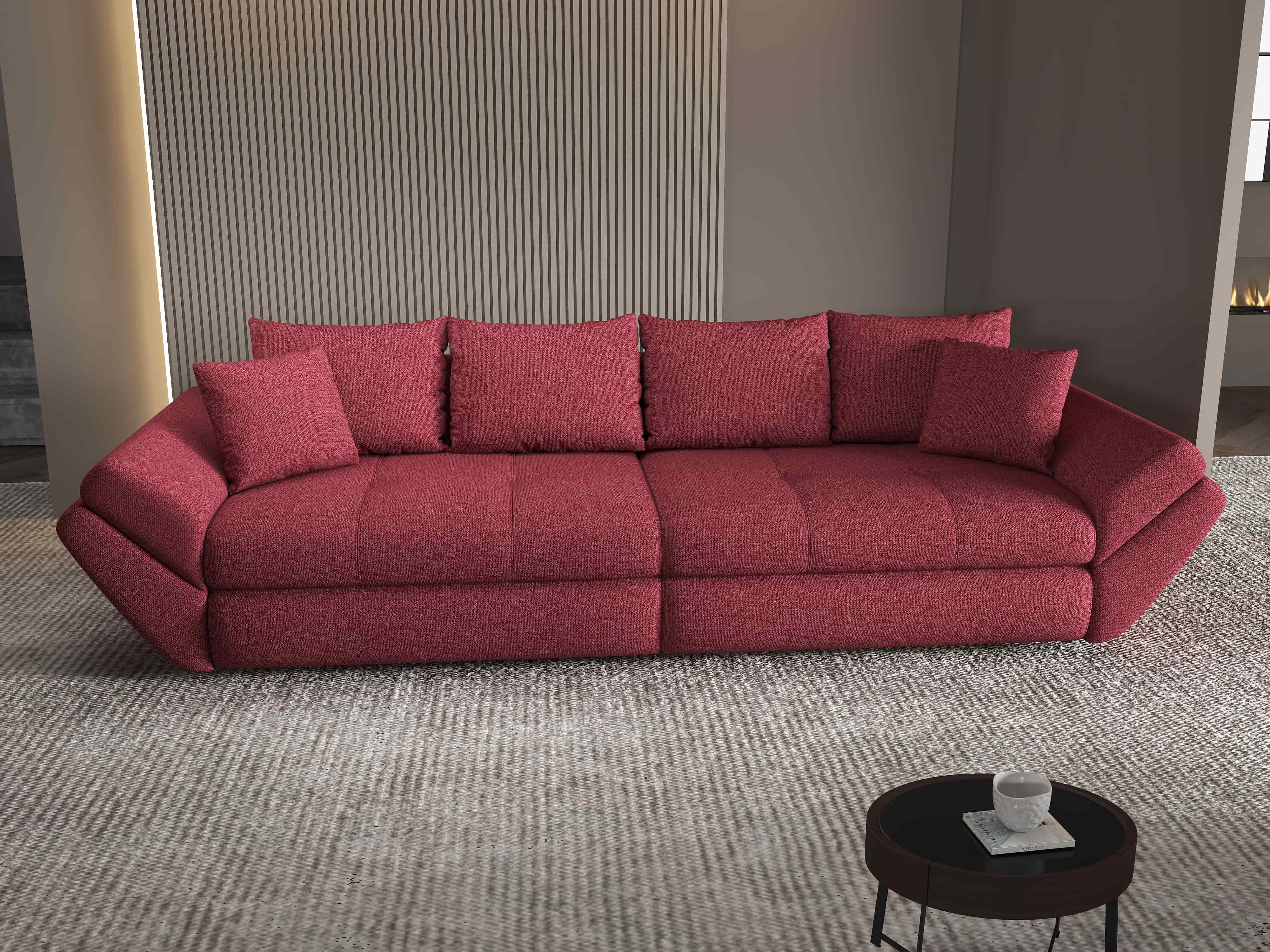 Canapea extensibilă dumonde cu ladă de depozitare si sezut confortabil din spuma HR, Loana Enjoy Rosu 300x100 cm Fabrica