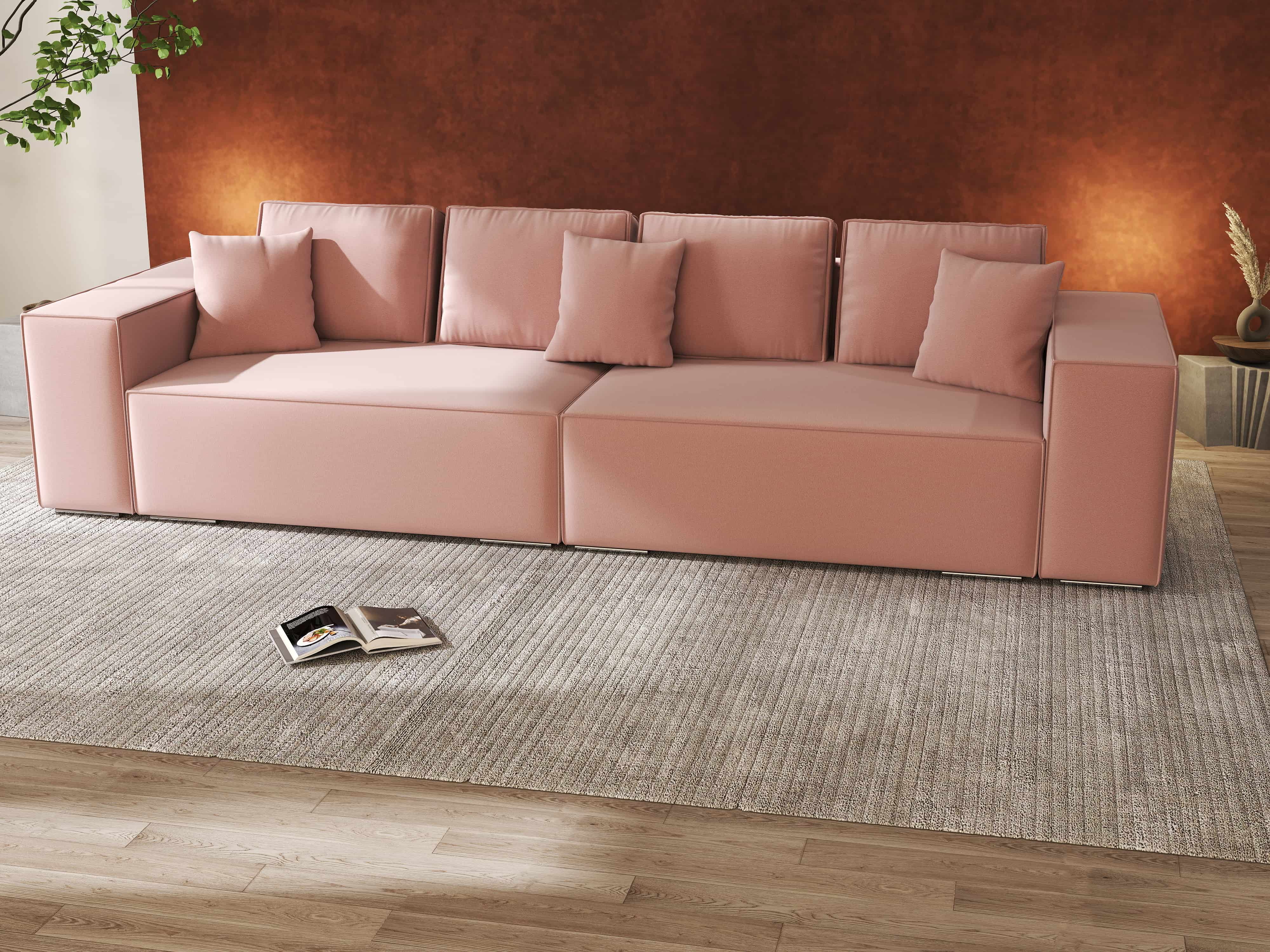 Canapea extensibilă dumonde cu ladă de depozitare si sezut confortabil din spuma HR, Dream Royal Roz 310x100 cm Fabrica