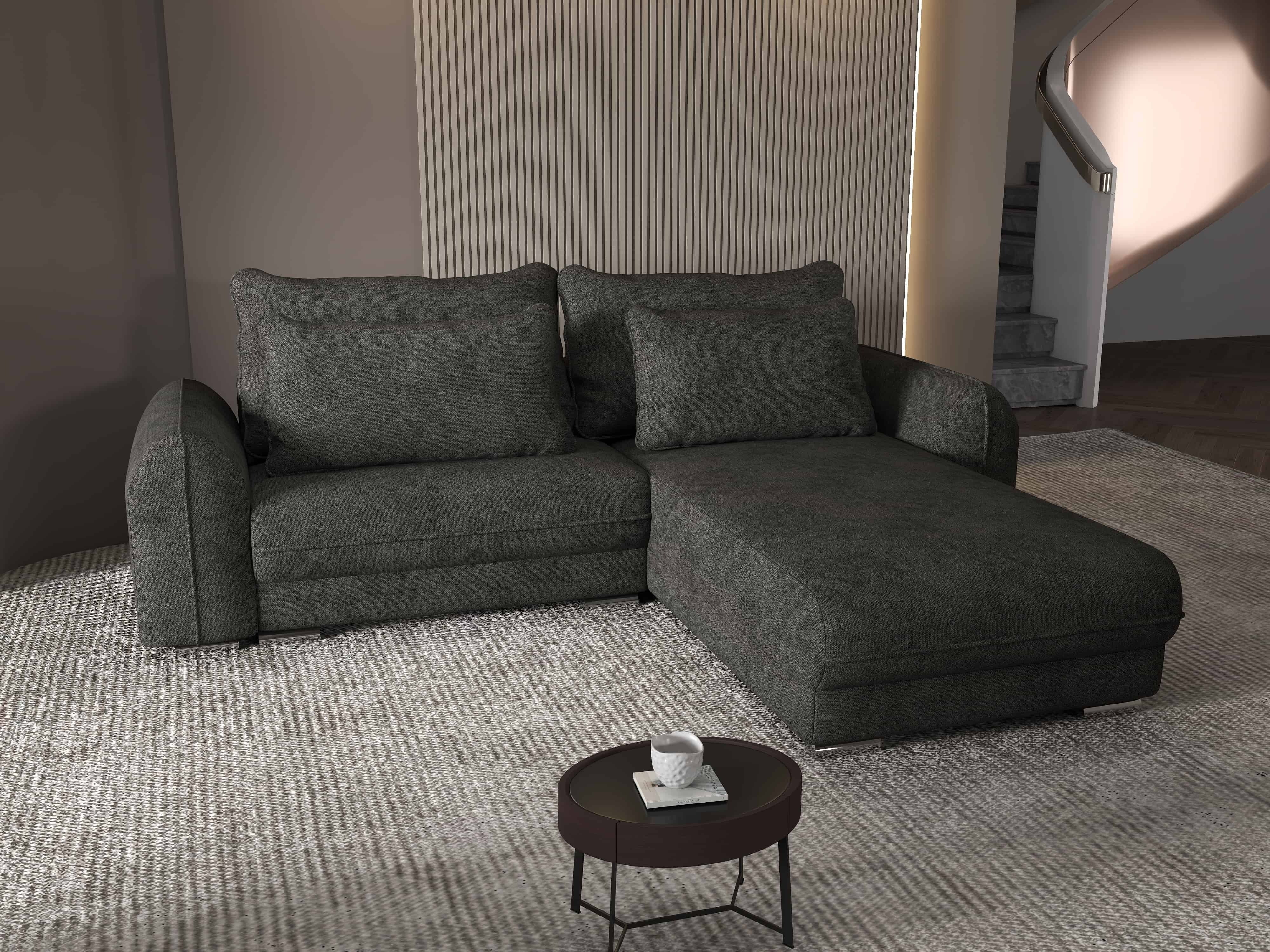 Colțar extensibil dumonde cu ladă de depozitare si sezut confortabil din spuma HR, Denver Enjoy Negru 275x185 cm II Fabrica