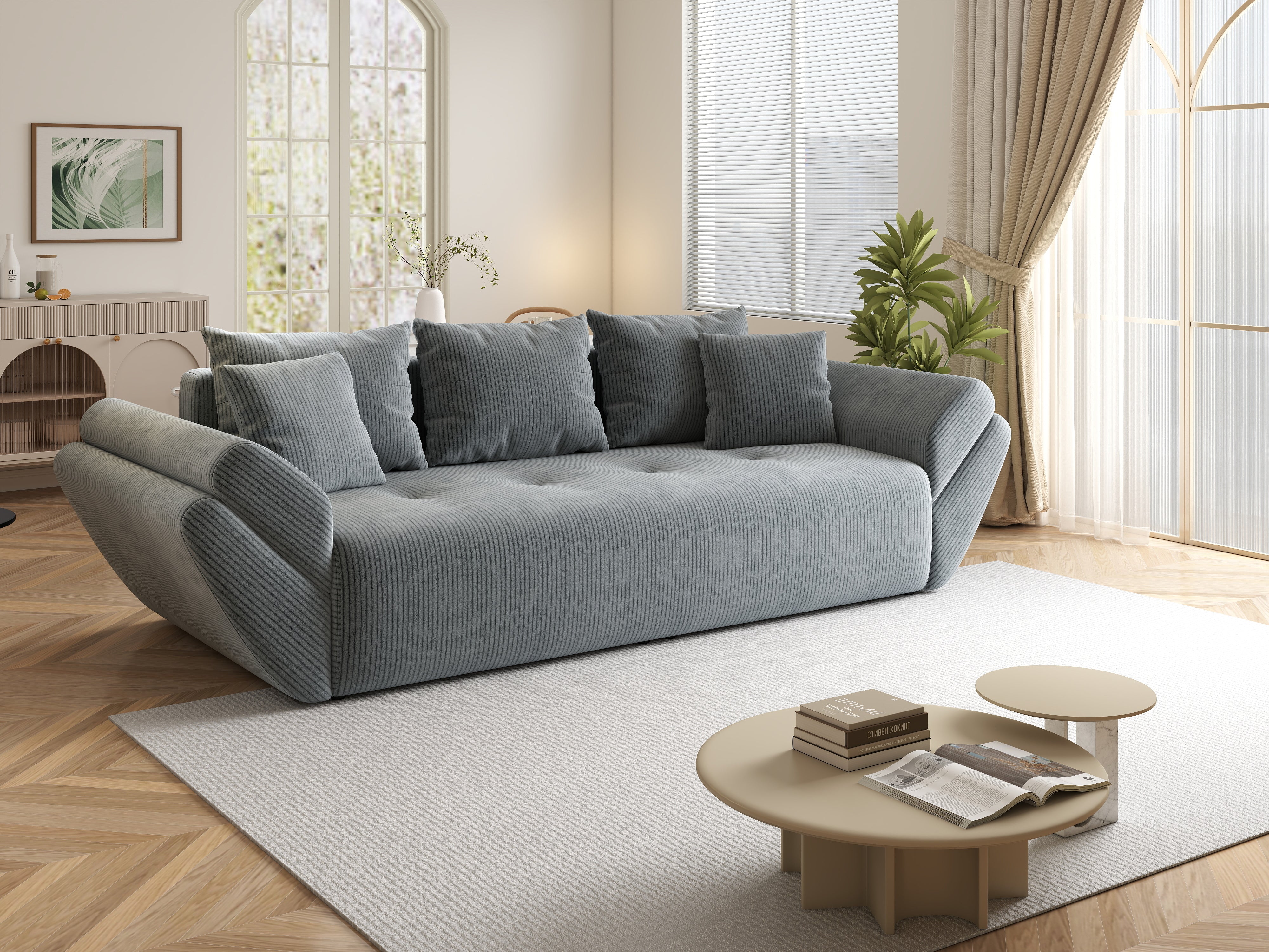 Canapea extensibilă dumonde cu ladă de depozitare si sezut confortabil din spuma HR, Berlin Zoom Grey 250x100 cm Fabrica