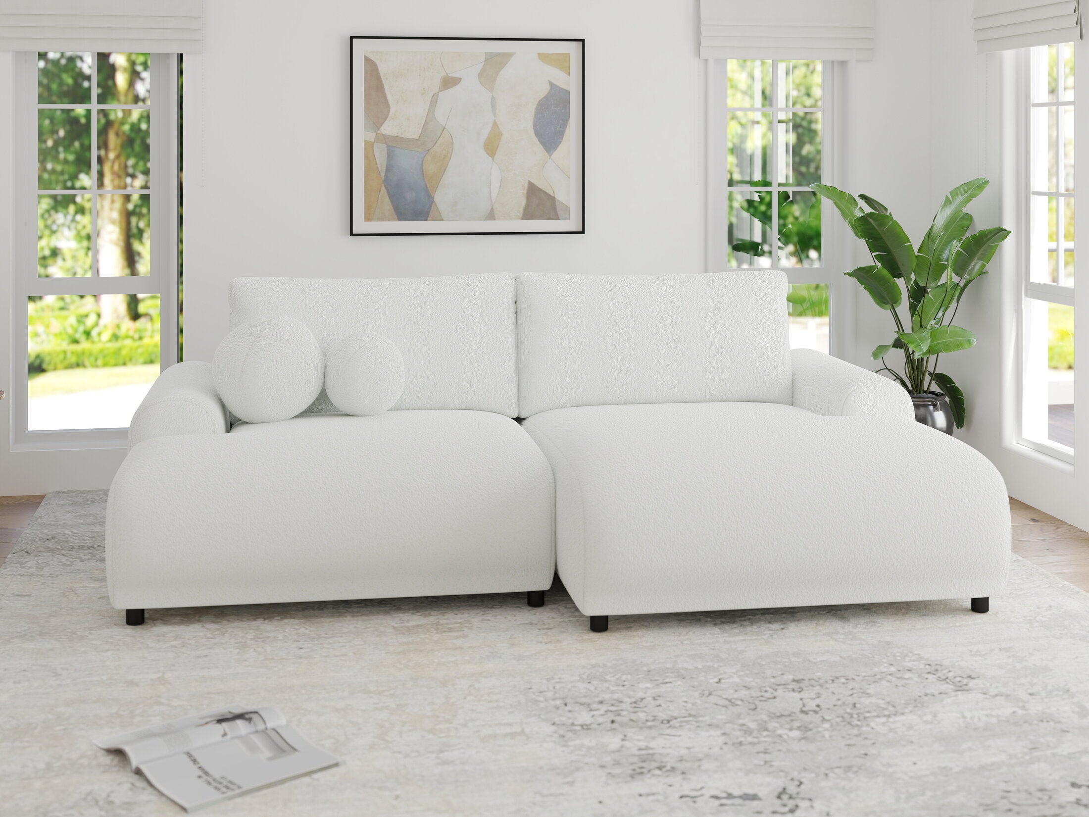 Colțar extensibil dumonde cu ladă de depozitare și șezut confortabil din spumă HR, Carlo Euphoria Alb 240x145 cm II