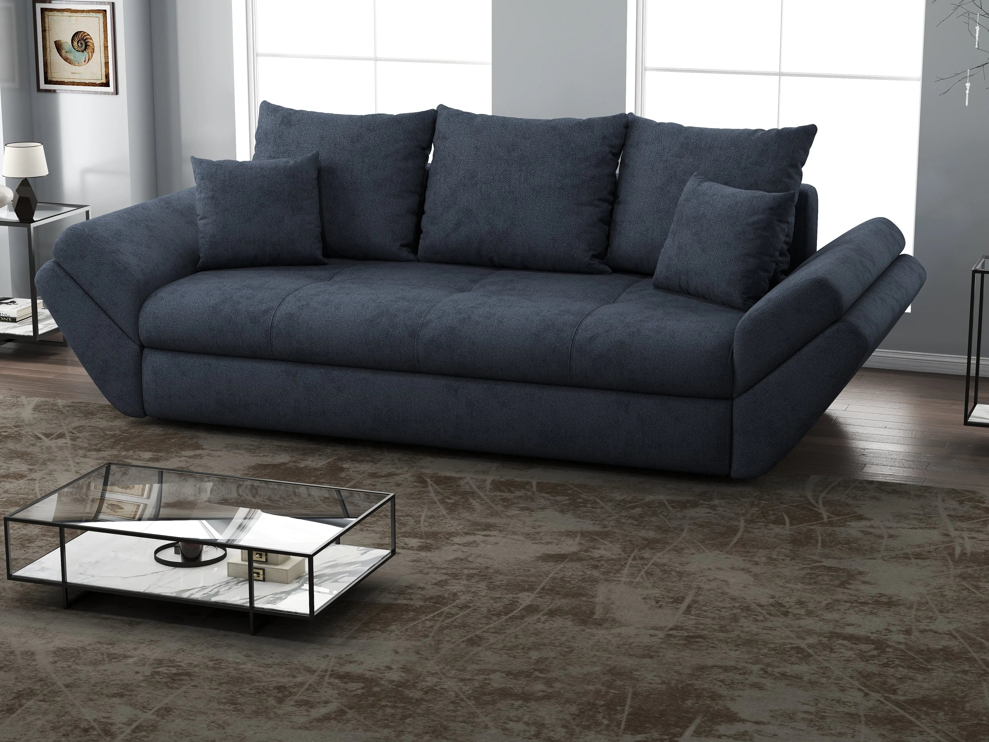 Canapea extensibilă dumonde cu ladă de depozitare si sezut confortabil din spuma HR, Loana Enjoy Antracit 250x100 cm Fabrica