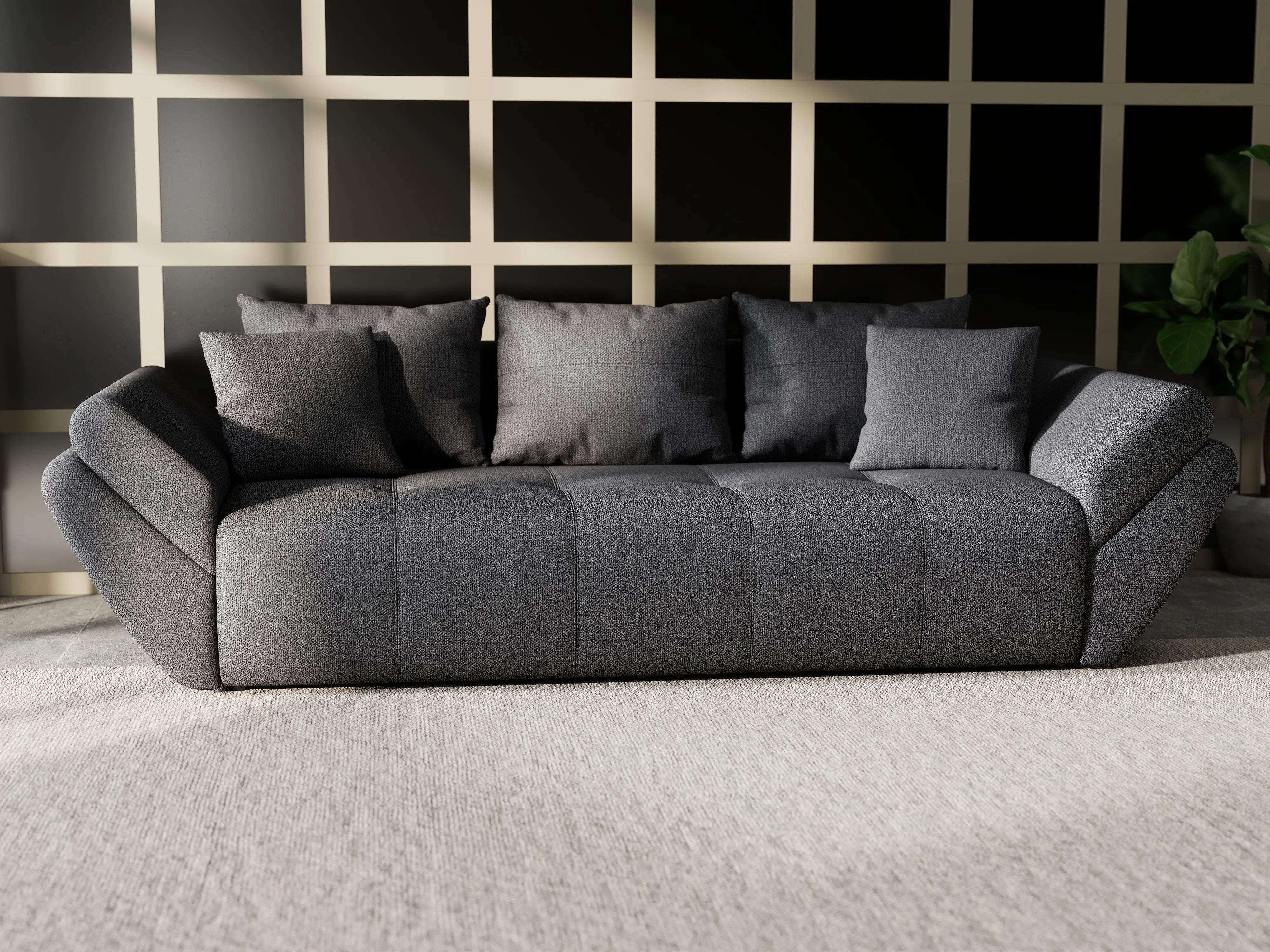 Canapea extensibilă dumonde cu ladă de depozitare si sezut confortabil din spuma HR, Berlin Enjoy Graphite 250x100 cm Fabrica