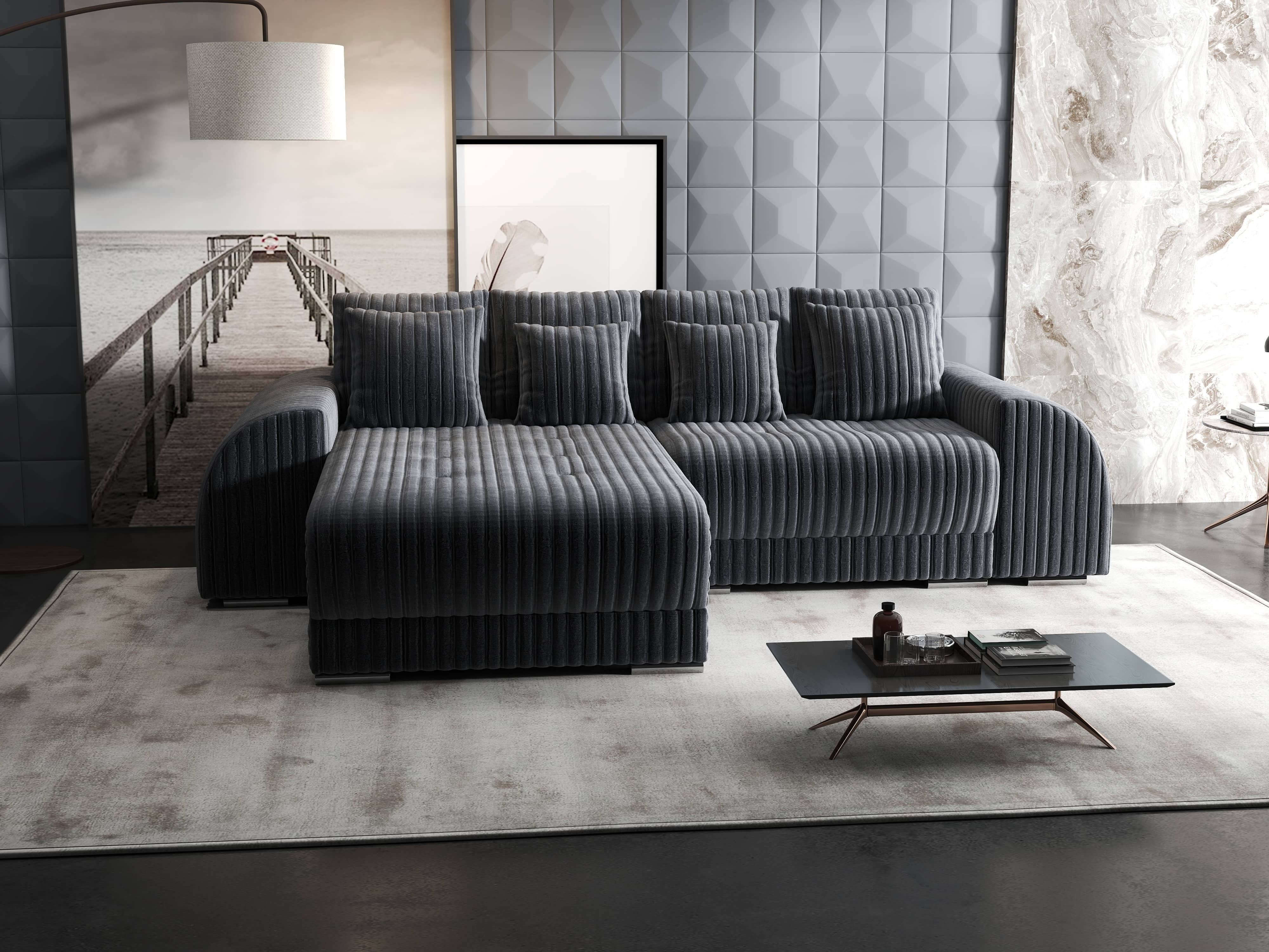 Colțar extensibil dumonde cu ladă de depozitare si sezut confortabil din spuma HR, Verona Ambience Gri 290x185 cm Fabrica