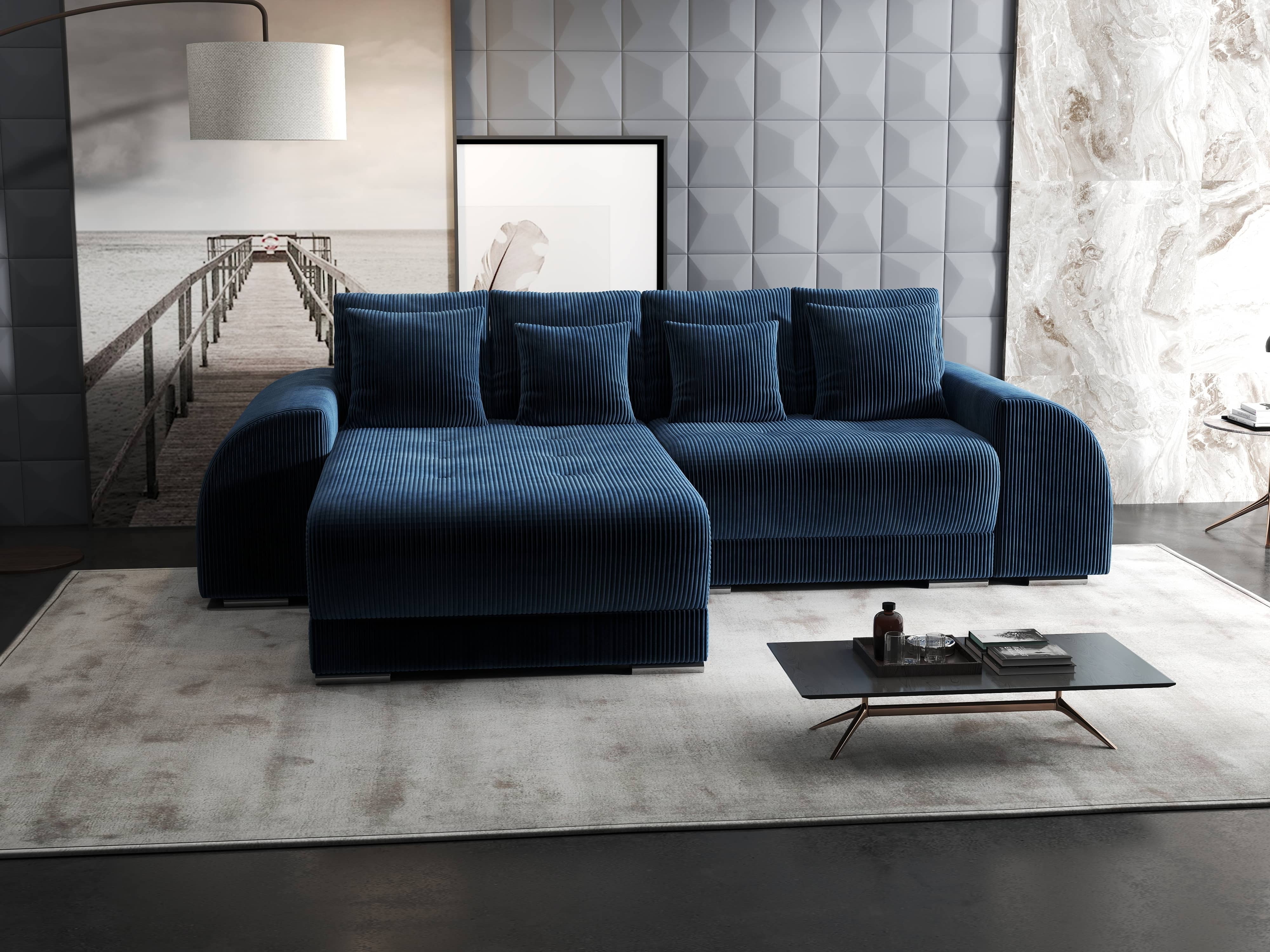 Colțar extensibil dumonde cu ladă de depozitare si sezut confortabil din spuma HR, Verona Zoom Albastru 290x185 cm Fabrica