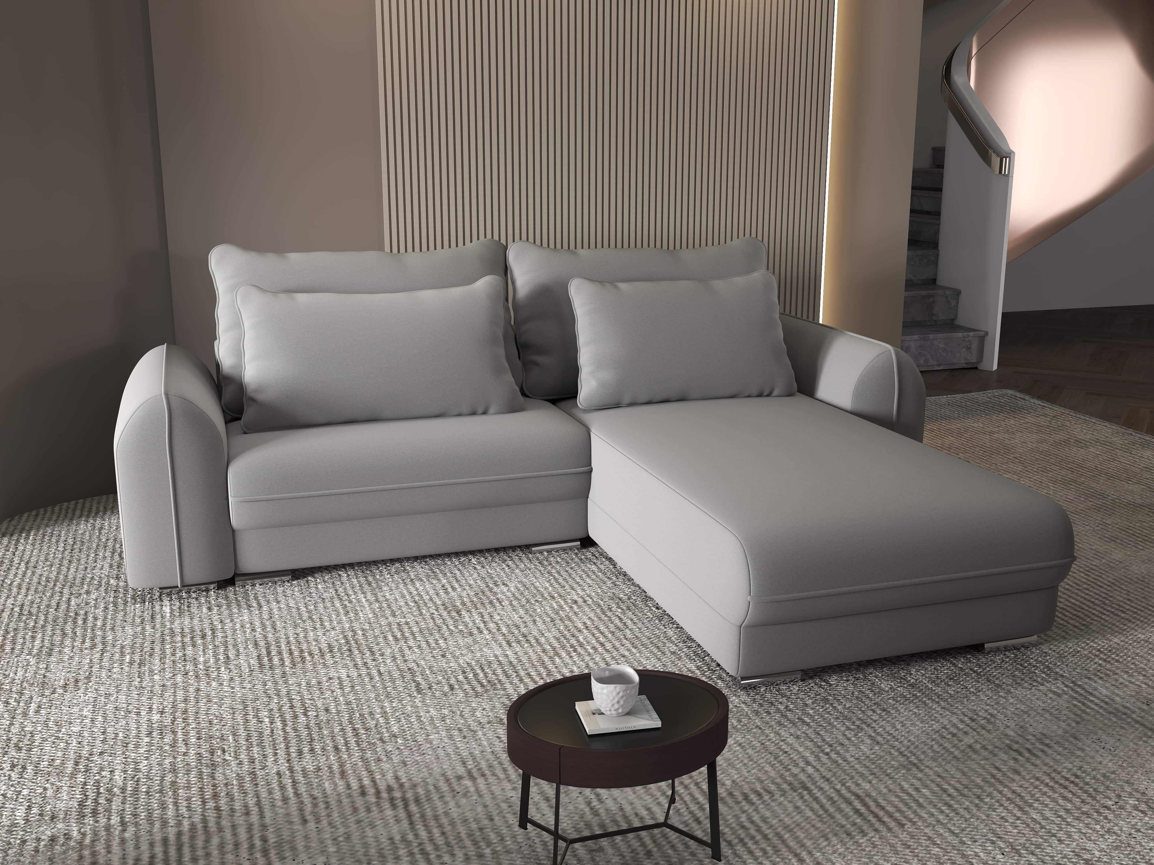 Colțar extensibil dumonde cu ladă de depozitare si sezut confortabil din spuma HR, Denver Royal Gri 275x185 cm II Fabrica