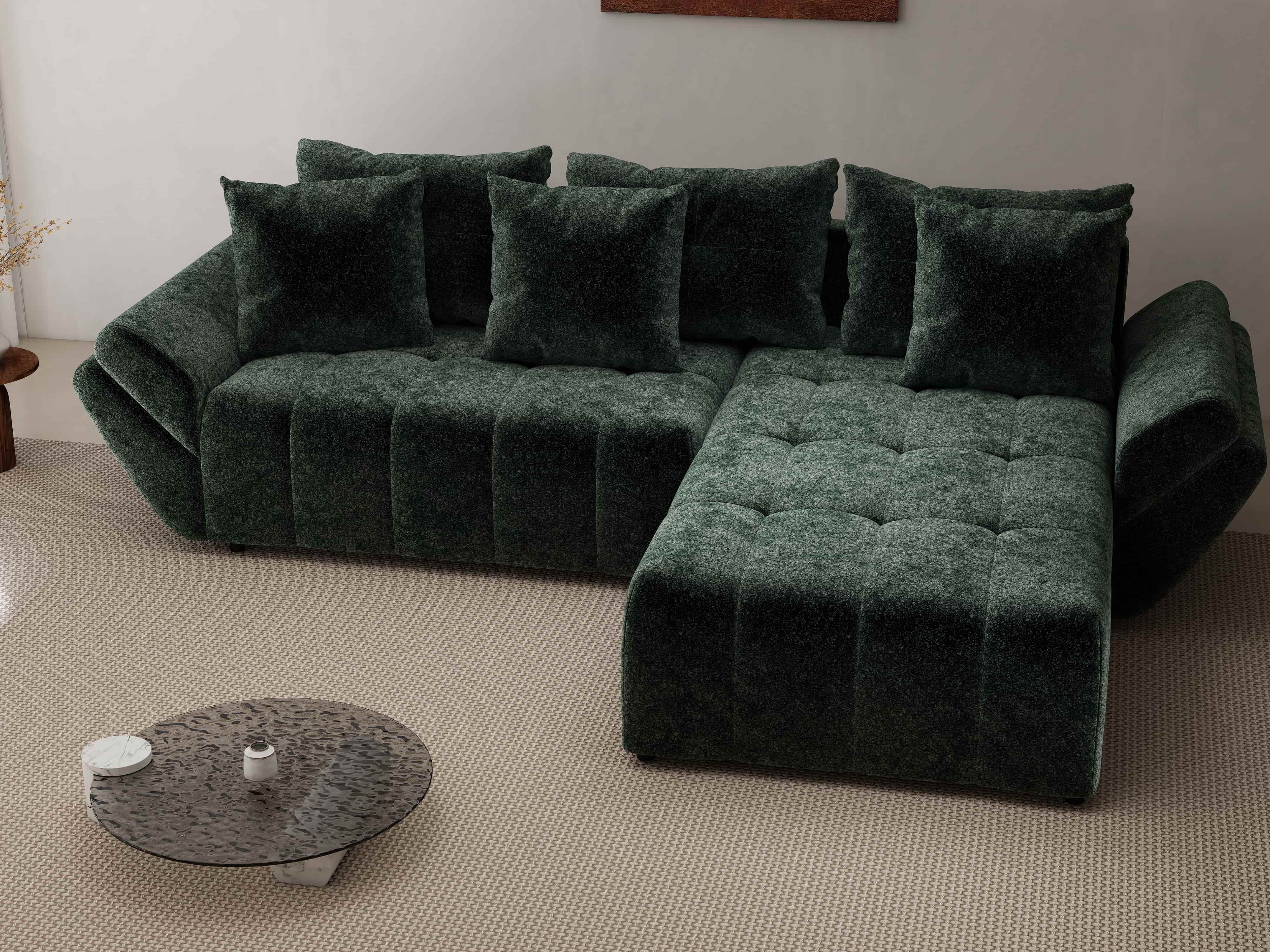Colțar extensibil dumonde cu ladă de depozitare si sezut confortabil din spuma HR, Berlin Euphoria Verde 280x185 cm II Fabrica