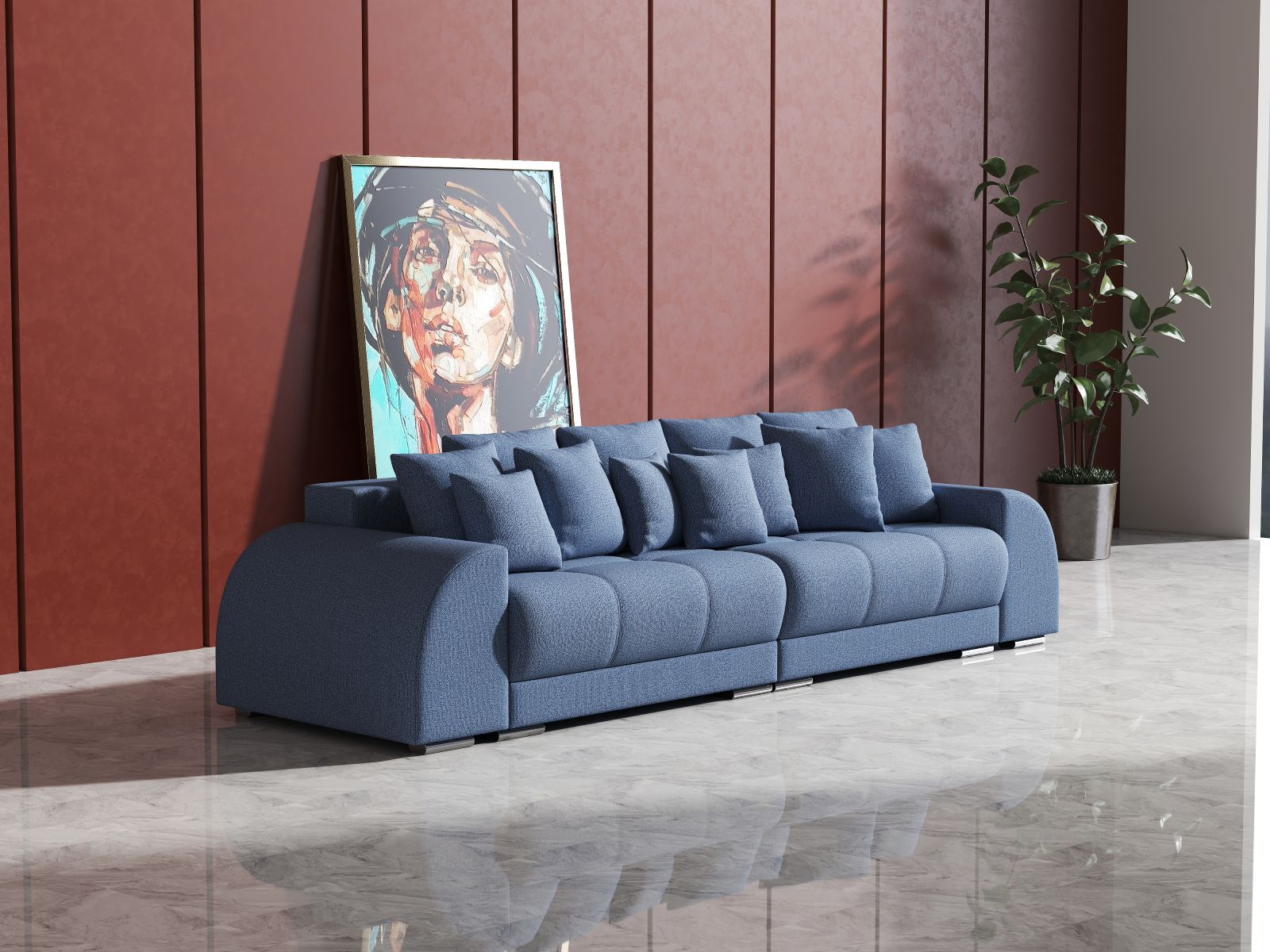 Canapea extensibilă dumonde cu 2 lăzi de depozitare si sezut confortabil din spuma HR, Verona Enjoy Blue 310x100 cm Fabrica