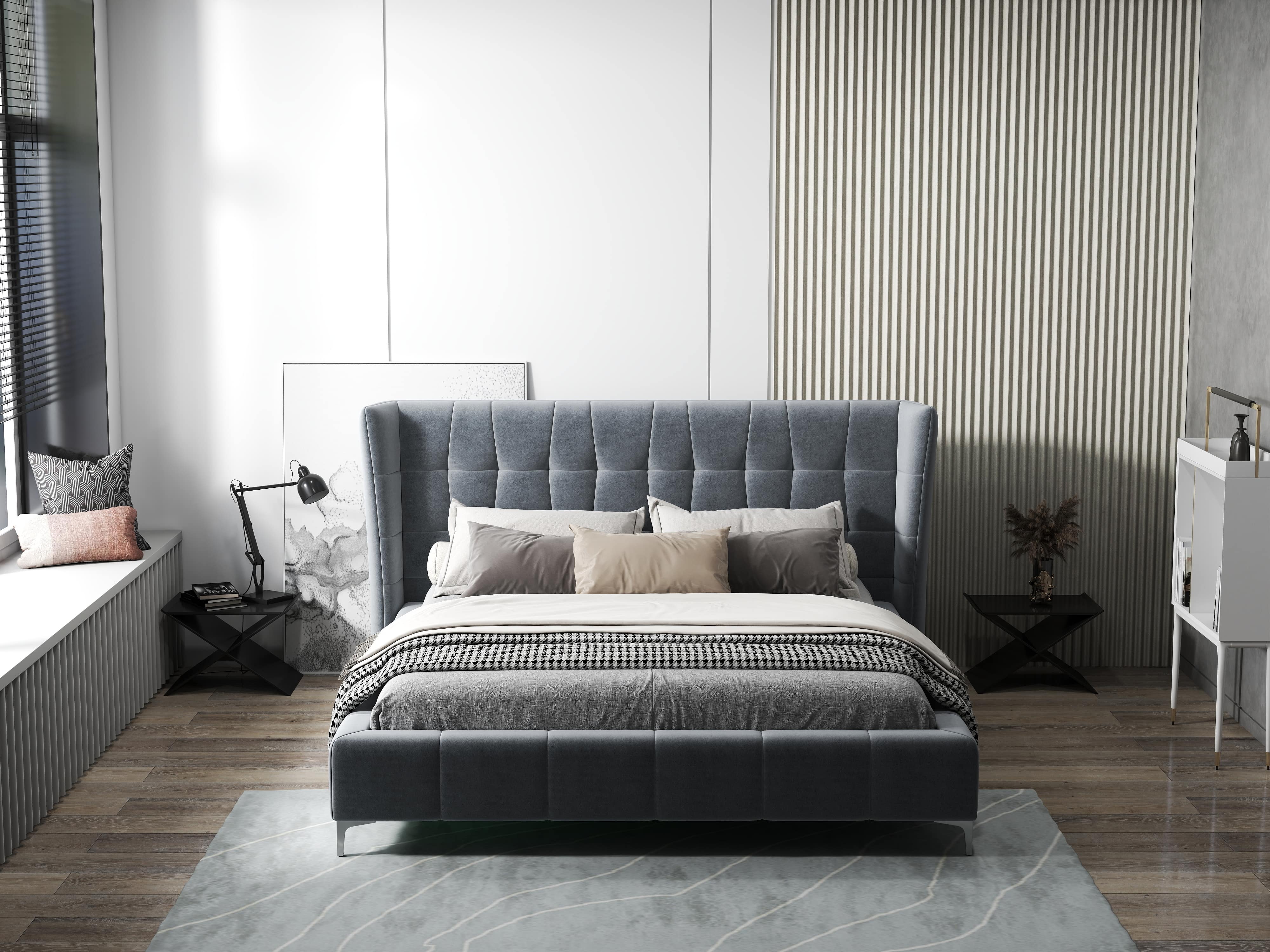 Pat dormitor dumonde, tapitat Gri, Bellagio 180x200 cm, somiera fixa inclusa WLS
