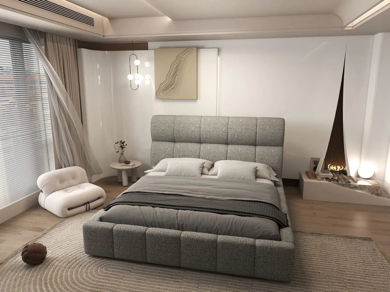 Pat dormitor dumonde, tapitat bej, Prestige 180x200 cm, somiera rabatabila inclusa, spatiu depozitare WLS