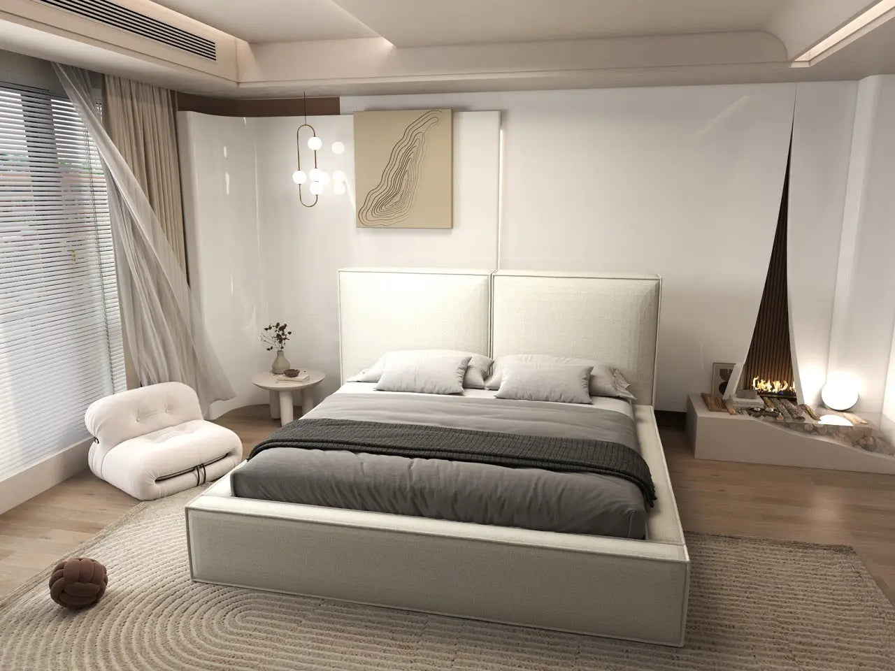 Pat dormitor dumonde, tapitat alb, Dreamer 160x200 cm, somiera rabatabila inclusa, spatiu depozitare WLS